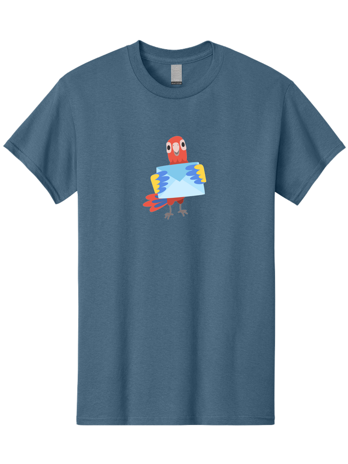 Parrot-With-Envelope Men'S Graphic Tee, 100% Cotton, Comfortable Casual Summer Wear, Machine Washable, Cartoon Parrot, Red Parrot, Colorful Wings, Blue Envelope, Email Concept, Digital Communication, Vibrant Colors, Playful Design, Aab870