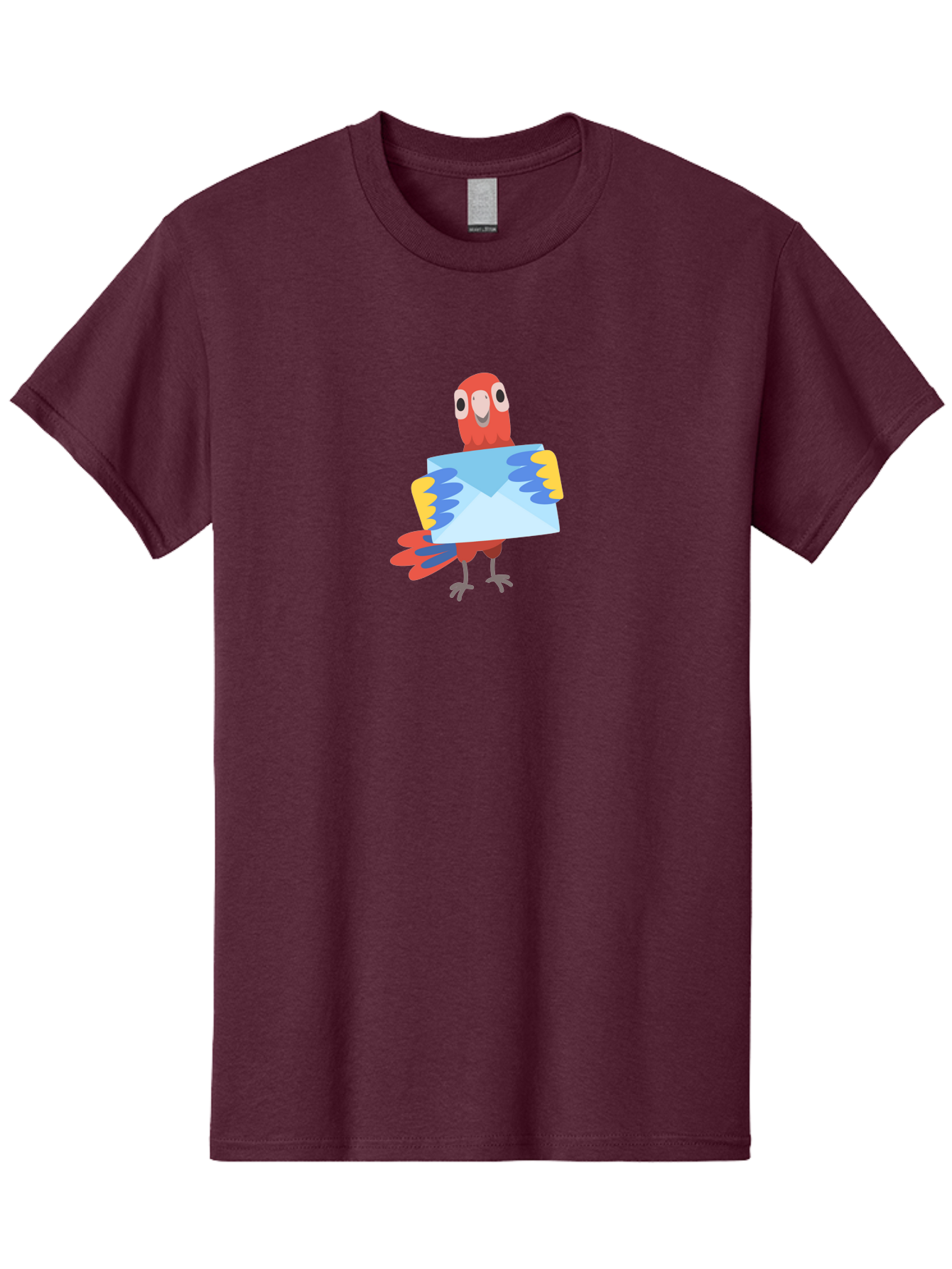 Parrot-With-Envelope Men'S Graphic Tee, 100% Cotton, Comfortable Casual Summer Wear, Machine Washable, Cartoon Parrot, Red Parrot, Colorful Wings, Blue Envelope, Email Concept, Digital Communication, Vibrant Colors, Playful Design, Aab870