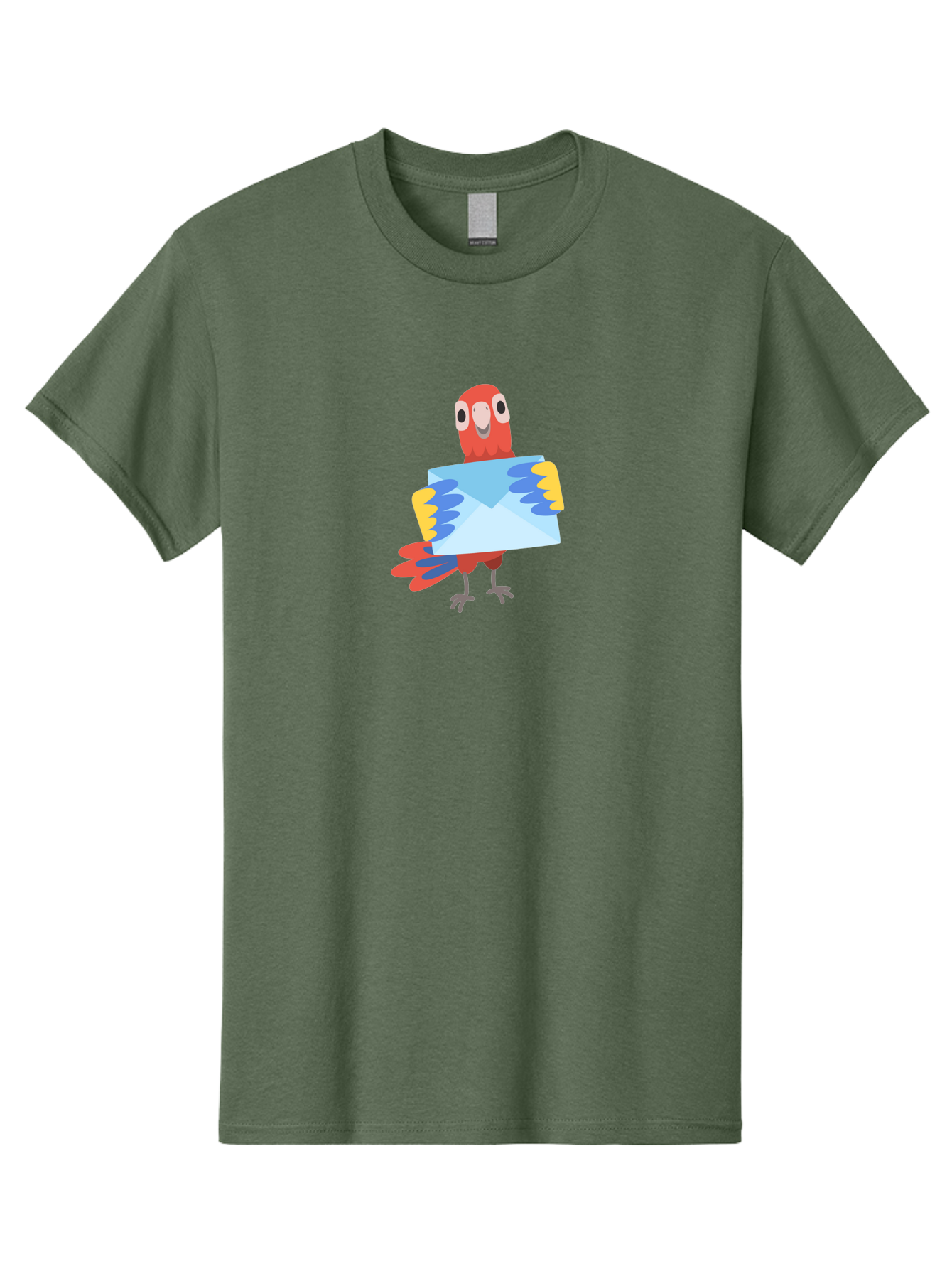 Parrot-With-Envelope Men'S Graphic Tee, 100% Cotton, Comfortable Casual Summer Wear, Machine Washable, Cartoon Parrot, Red Parrot, Colorful Wings, Blue Envelope, Email Concept, Digital Communication, Vibrant Colors, Playful Design, Aab870