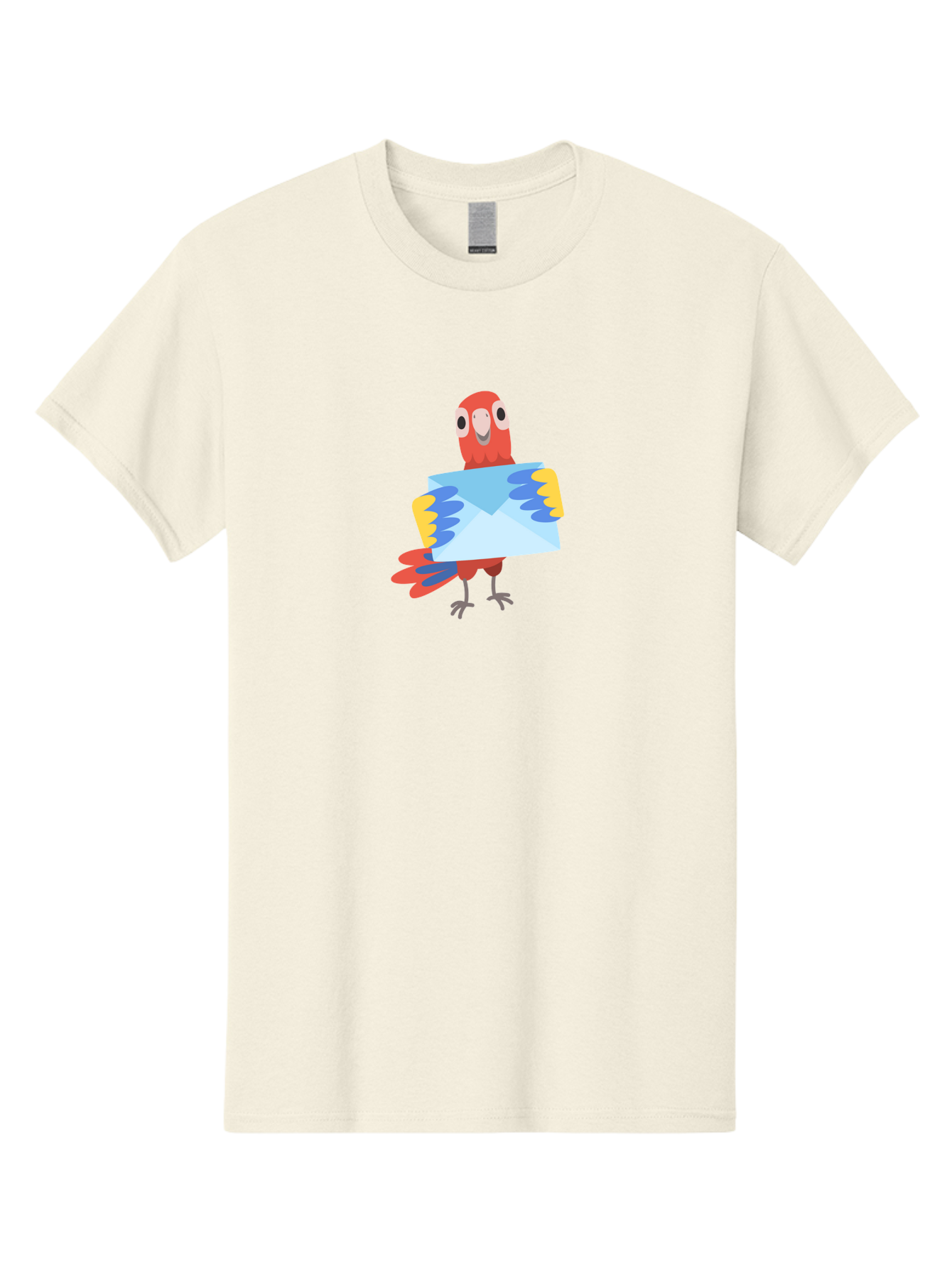 Parrot-With-Envelope Men'S Graphic Tee, 100% Cotton, Comfortable Casual Summer Wear, Machine Washable, Cartoon Parrot, Red Parrot, Colorful Wings, Blue Envelope, Email Concept, Digital Communication, Vibrant Colors, Playful Design, Aab870