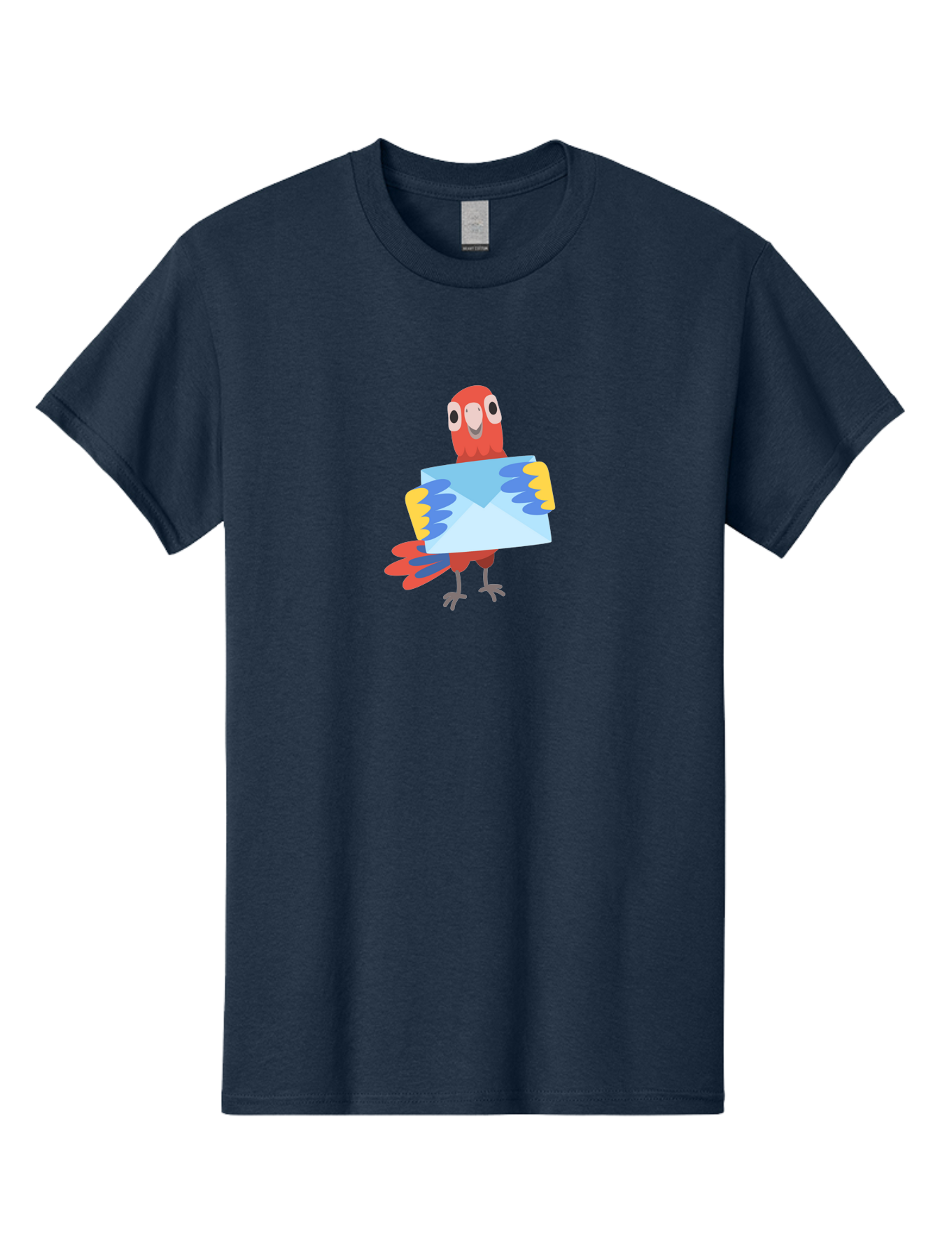 Parrot-With-Envelope Men'S Graphic Tee, 100% Cotton, Comfortable Casual Summer Wear, Machine Washable, Cartoon Parrot, Red Parrot, Colorful Wings, Blue Envelope, Email Concept, Digital Communication, Vibrant Colors, Playful Design, Aab870