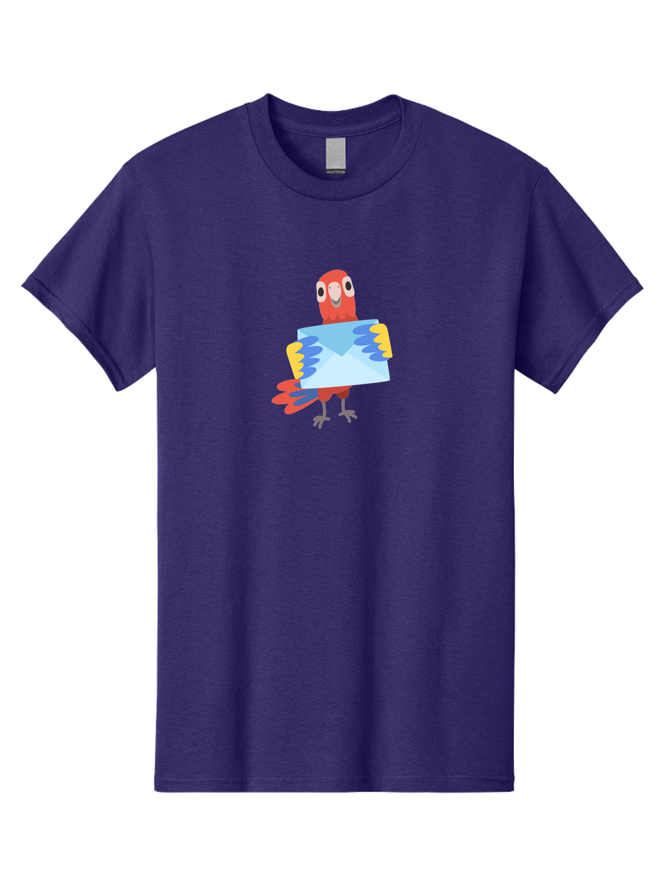 Parrot-With-Envelope Men'S Graphic Tee, 100% Cotton, Comfortable Casual Summer Wear, Machine Washable, Cartoon Parrot, Red Parrot, Colorful Wings, Blue Envelope, Email Concept, Digital Communication, Vibrant Colors, Playful Design, Aab870