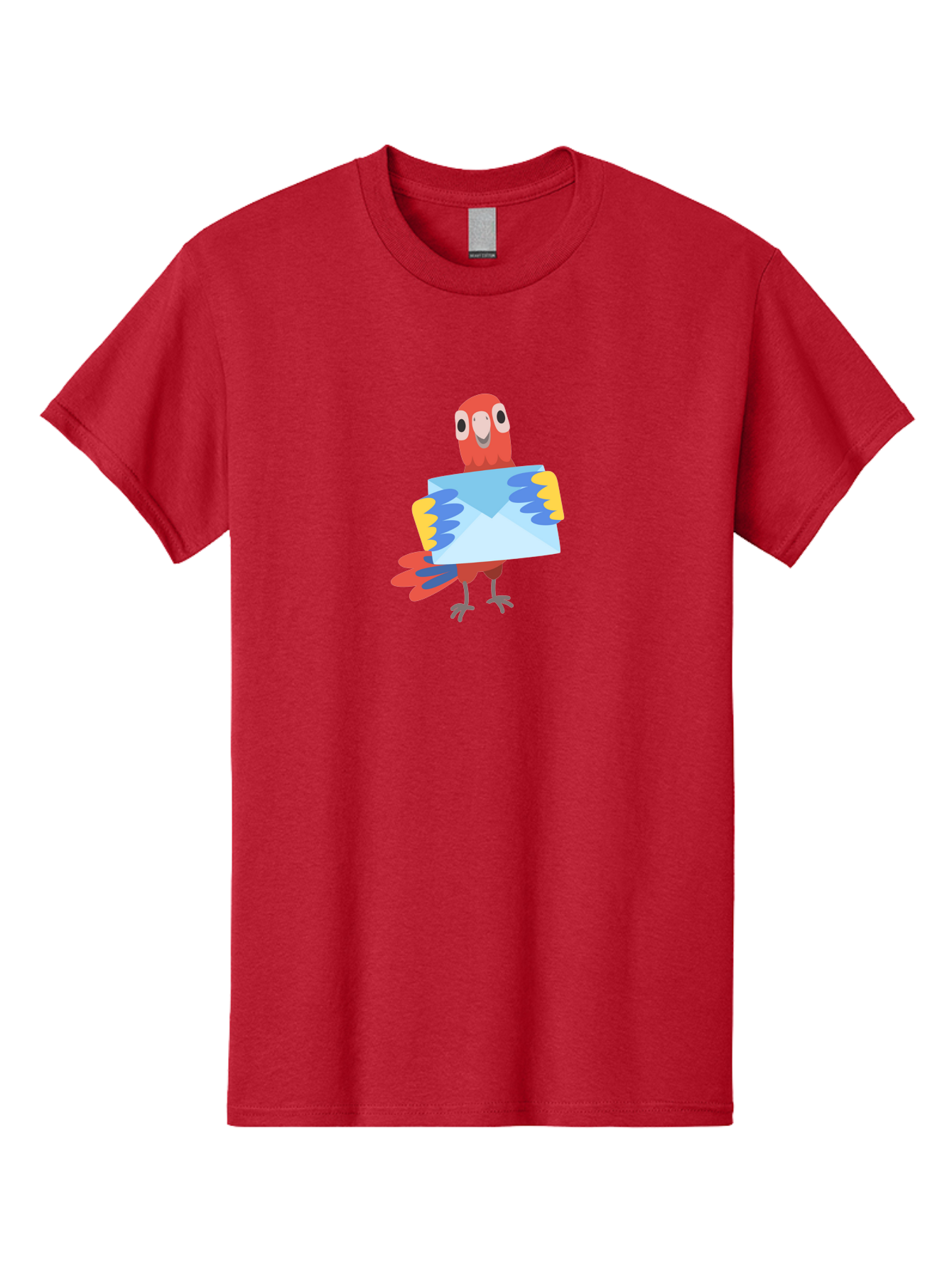 Parrot-With-Envelope Men'S Graphic Tee, 100% Cotton, Comfortable Casual Summer Wear, Machine Washable, Cartoon Parrot, Red Parrot, Colorful Wings, Blue Envelope, Email Concept, Digital Communication, Vibrant Colors, Playful Design, Aab870