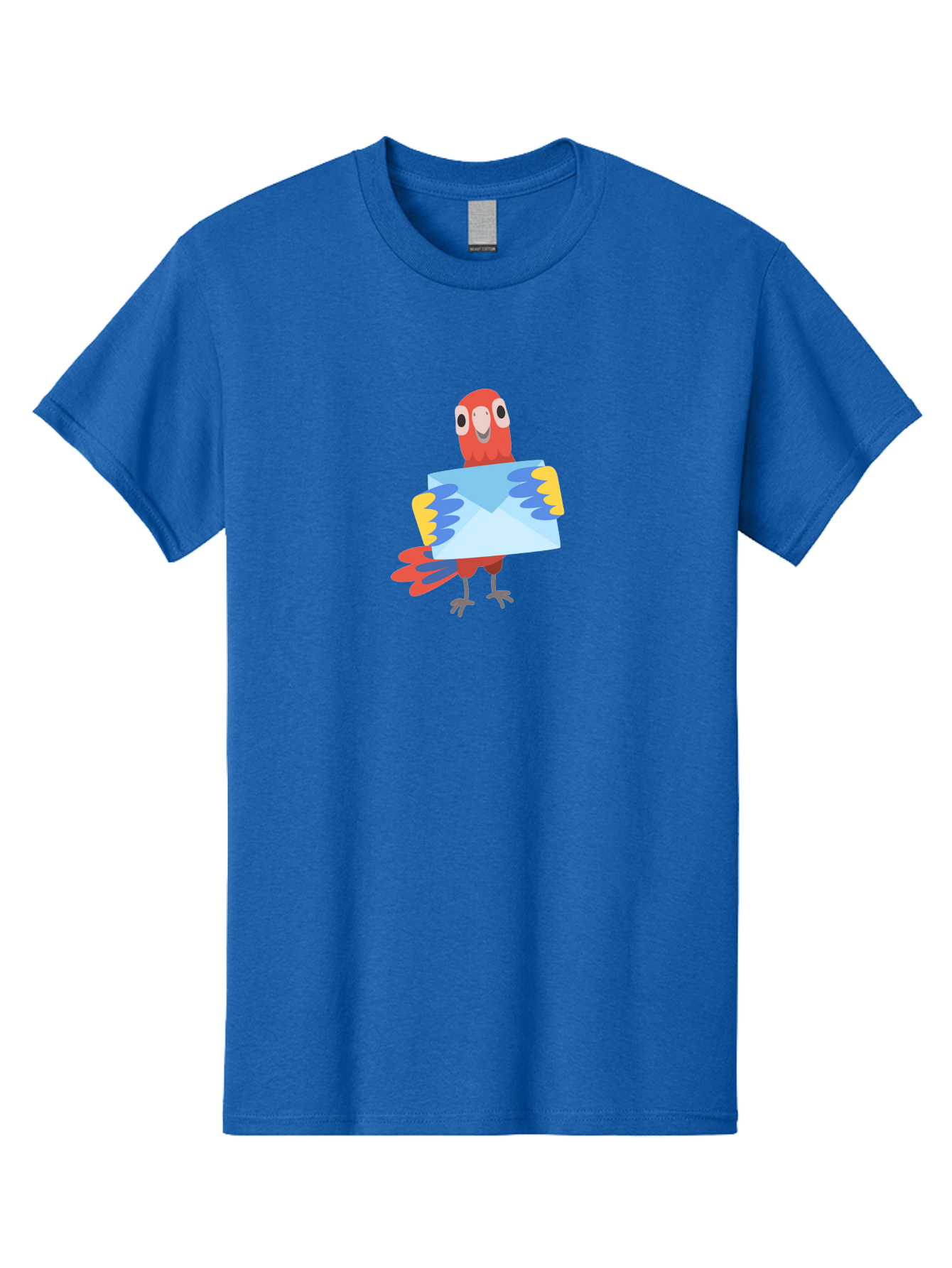 Parrot-With-Envelope Men'S Graphic Tee, 100% Cotton, Comfortable Casual Summer Wear, Machine Washable, Cartoon Parrot, Red Parrot, Colorful Wings, Blue Envelope, Email Concept, Digital Communication, Vibrant Colors, Playful Design, Aab870