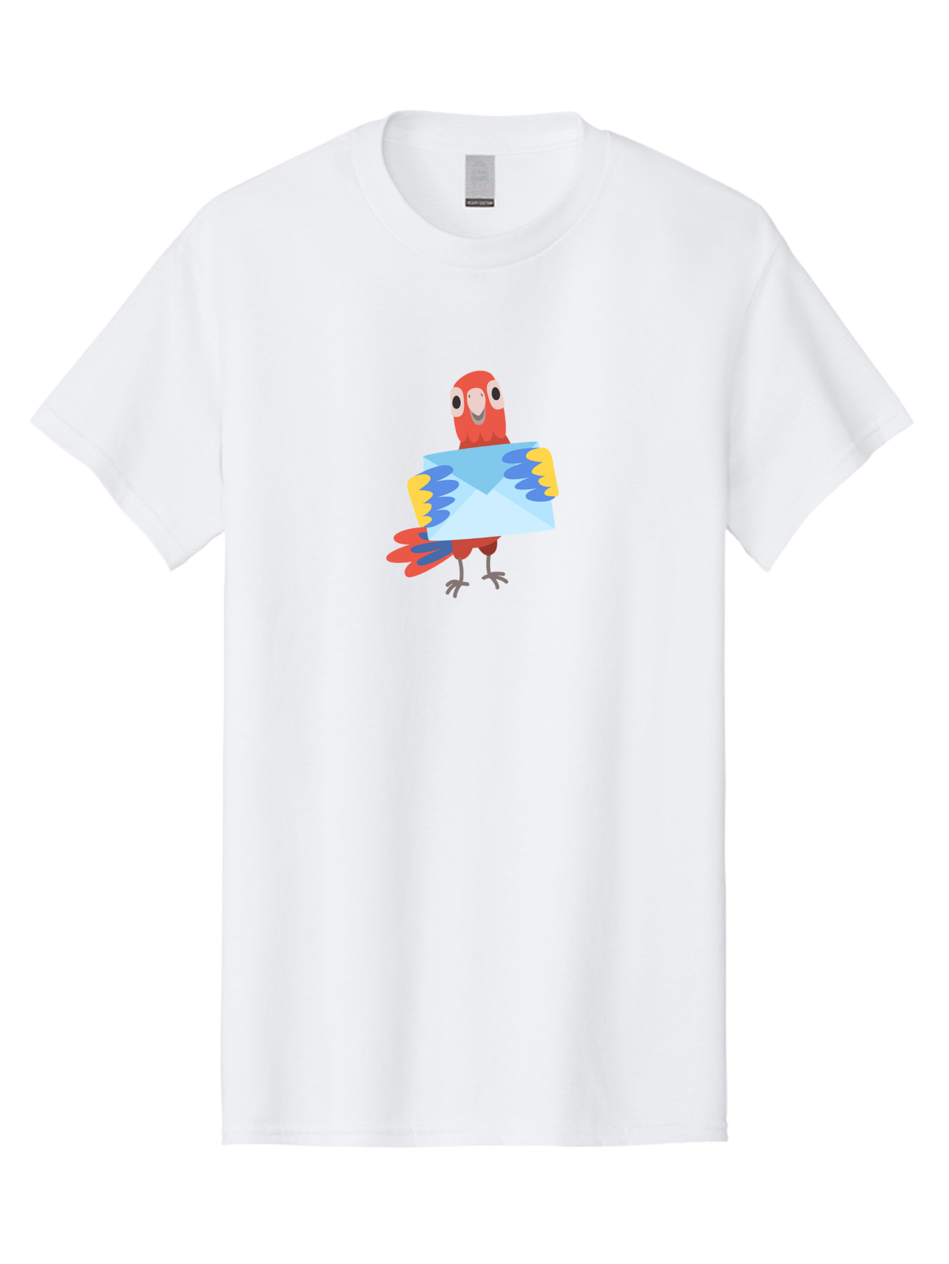 Parrot-With-Envelope Men'S Graphic Tee, 100% Cotton, Comfortable Casual Summer Wear, Machine Washable, Cartoon Parrot, Red Parrot, Colorful Wings, Blue Envelope, Email Concept, Digital Communication, Vibrant Colors, Playful Design, Aab870