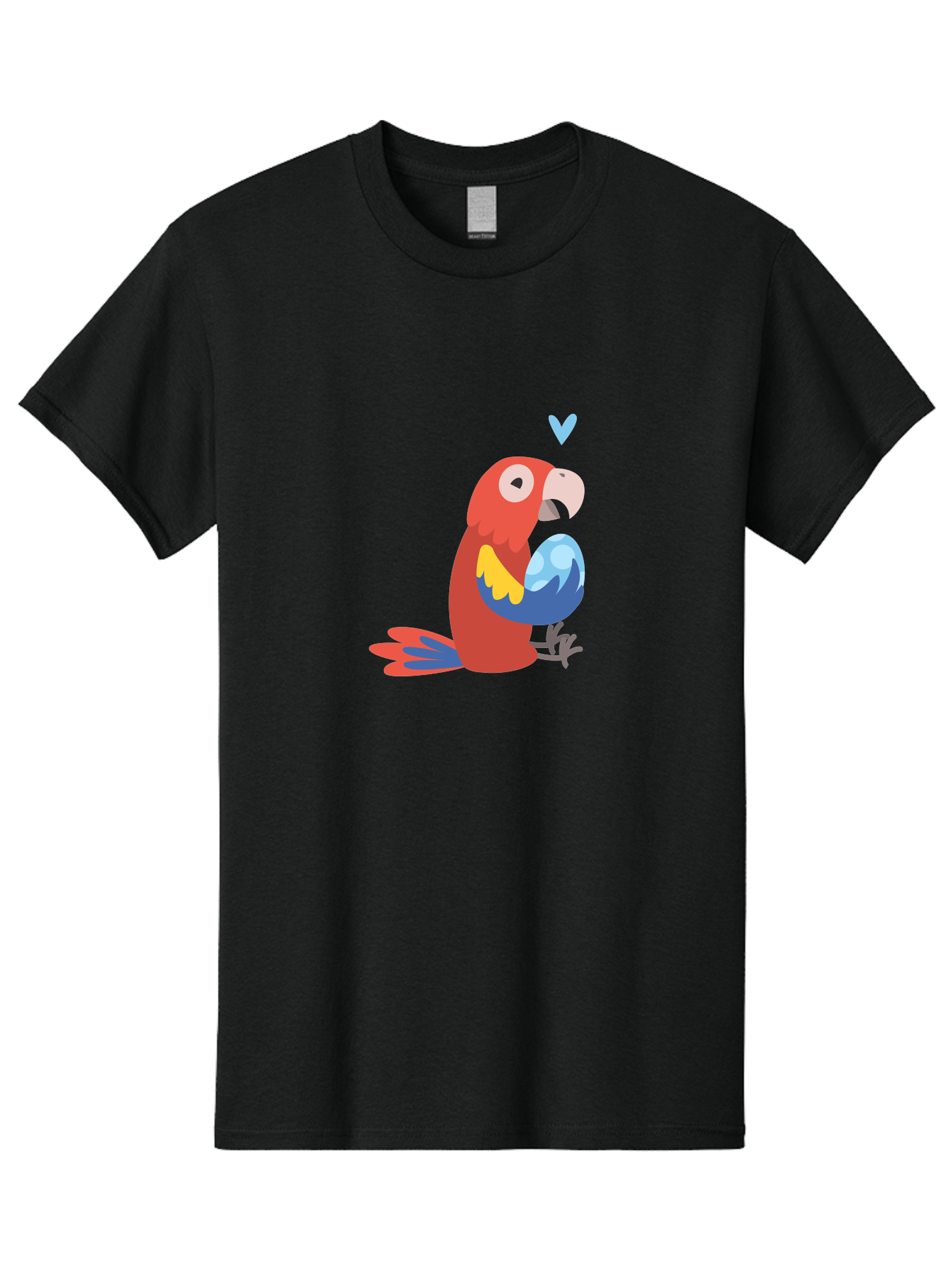 Parrot-With-Globe Men'S Graphic Tee, 100% Cotton, Comfortable Casual Summer Wear, Machine Washable, Cartoon Parrot, Colorful Plumage, Vibrant Bird, Blue And Red Feathers, Yellow Wing, Heart Symbol, Cute Animal, Illustration Art, Aab871