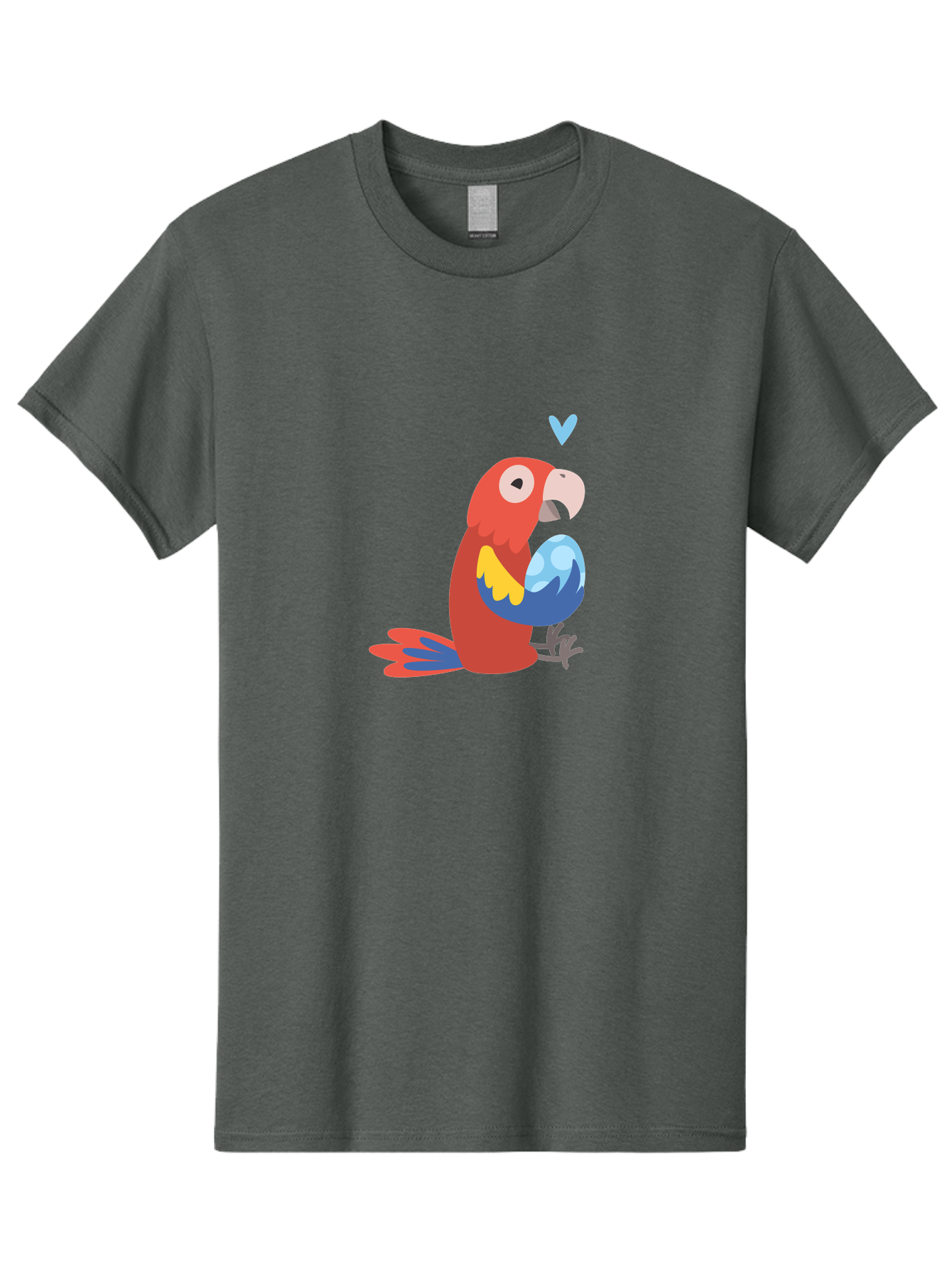 Parrot-With-Globe Men'S Graphic Tee, 100% Cotton, Comfortable Casual Summer Wear, Machine Washable, Cartoon Parrot, Colorful Plumage, Vibrant Bird, Blue And Red Feathers, Yellow Wing, Heart Symbol, Cute Animal, Illustration Art, Aab871