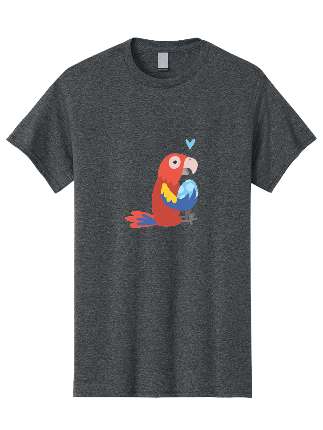 Parrot-With-Globe Men'S Graphic Tee, 100% Cotton, Comfortable Casual Summer Wear, Machine Washable, Cartoon Parrot, Colorful Plumage, Vibrant Bird, Blue And Red Feathers, Yellow Wing, Heart Symbol, Cute Animal, Illustration Art, Aab871