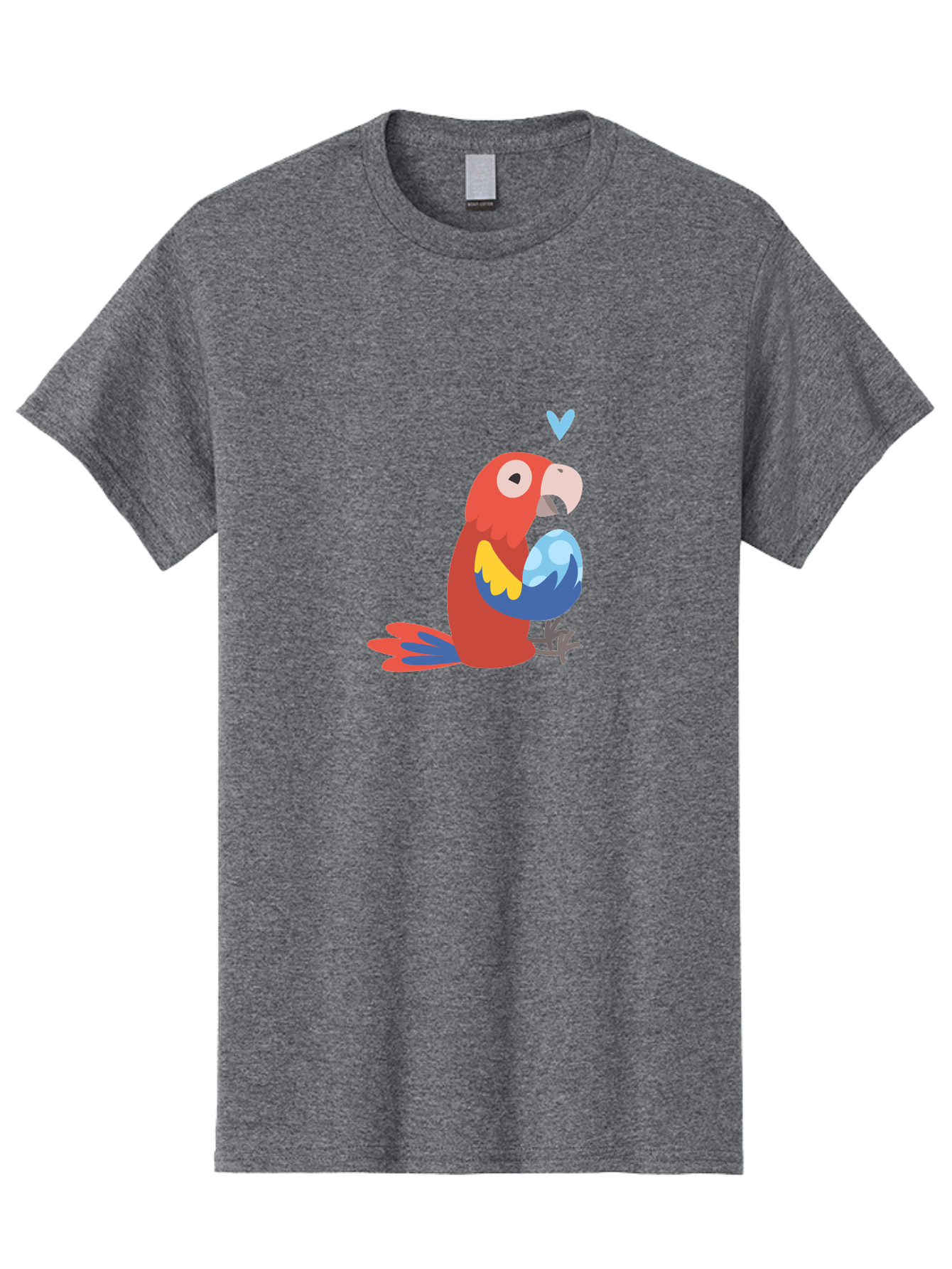 Parrot-With-Globe Men'S Graphic Tee, 100% Cotton, Comfortable Casual Summer Wear, Machine Washable, Cartoon Parrot, Colorful Plumage, Vibrant Bird, Blue And Red Feathers, Yellow Wing, Heart Symbol, Cute Animal, Illustration Art, Aab871