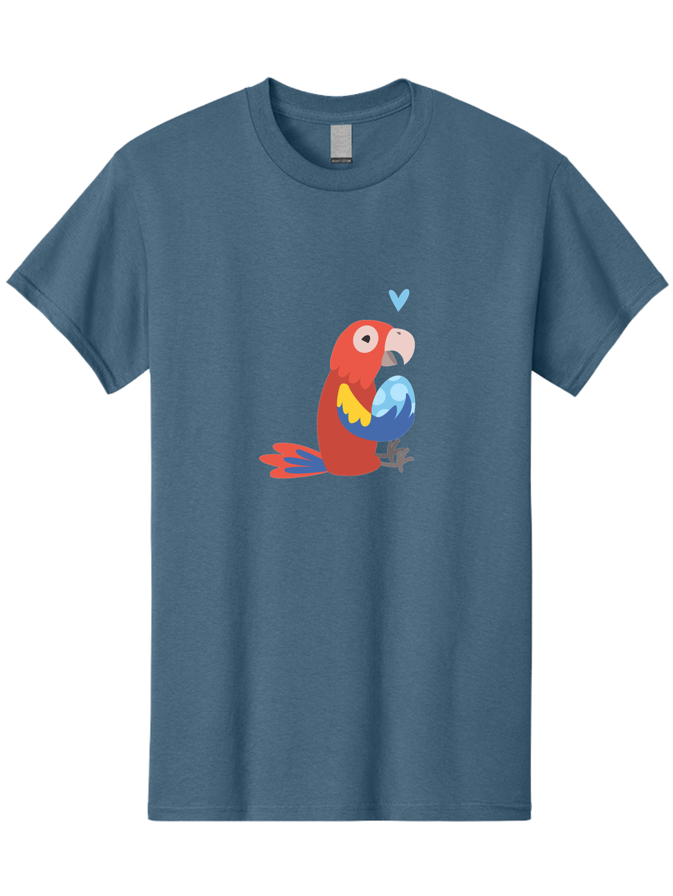 Parrot-With-Globe Men'S Graphic Tee, 100% Cotton, Comfortable Casual Summer Wear, Machine Washable, Cartoon Parrot, Colorful Plumage, Vibrant Bird, Blue And Red Feathers, Yellow Wing, Heart Symbol, Cute Animal, Illustration Art, Aab871