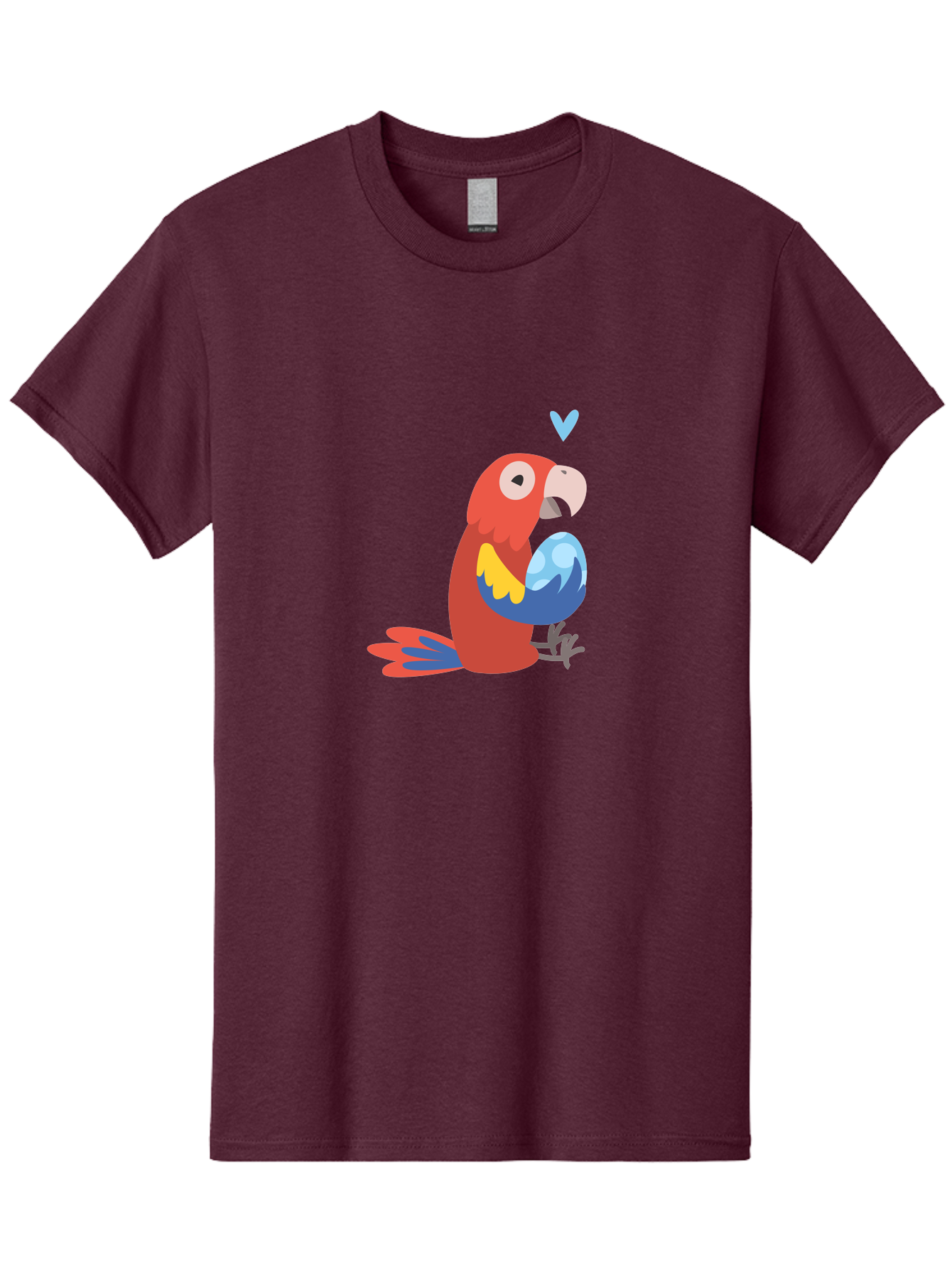 Parrot-With-Globe Men'S Graphic Tee, 100% Cotton, Comfortable Casual Summer Wear, Machine Washable, Cartoon Parrot, Colorful Plumage, Vibrant Bird, Blue And Red Feathers, Yellow Wing, Heart Symbol, Cute Animal, Illustration Art, Aab871