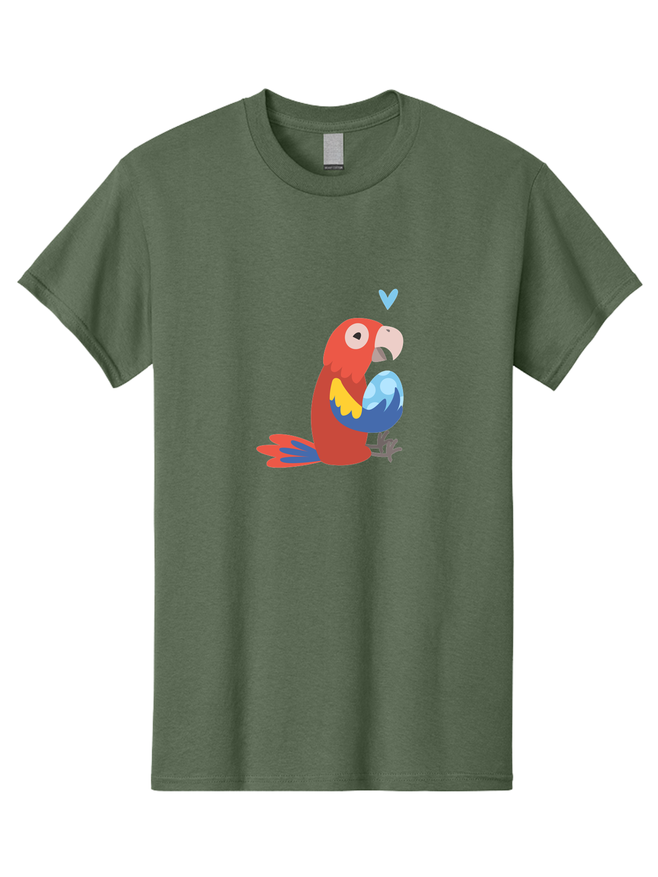Parrot-With-Globe Men'S Graphic Tee, 100% Cotton, Comfortable Casual Summer Wear, Machine Washable, Cartoon Parrot, Colorful Plumage, Vibrant Bird, Blue And Red Feathers, Yellow Wing, Heart Symbol, Cute Animal, Illustration Art, Aab871