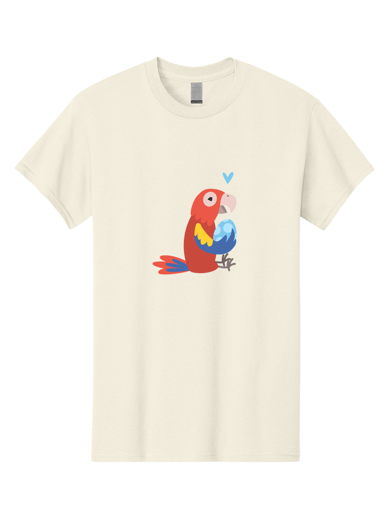 Parrot-With-Globe Men'S Graphic Tee, 100% Cotton, Comfortable Casual Summer Wear, Machine Washable, Cartoon Parrot, Colorful Plumage, Vibrant Bird, Blue And Red Feathers, Yellow Wing, Heart Symbol, Cute Animal, Illustration Art, Aab871