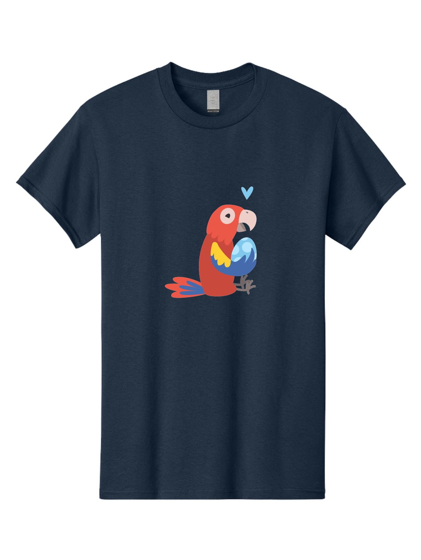 Parrot-With-Globe Men'S Graphic Tee, 100% Cotton, Comfortable Casual Summer Wear, Machine Washable, Cartoon Parrot, Colorful Plumage, Vibrant Bird, Blue And Red Feathers, Yellow Wing, Heart Symbol, Cute Animal, Illustration Art, Aab871