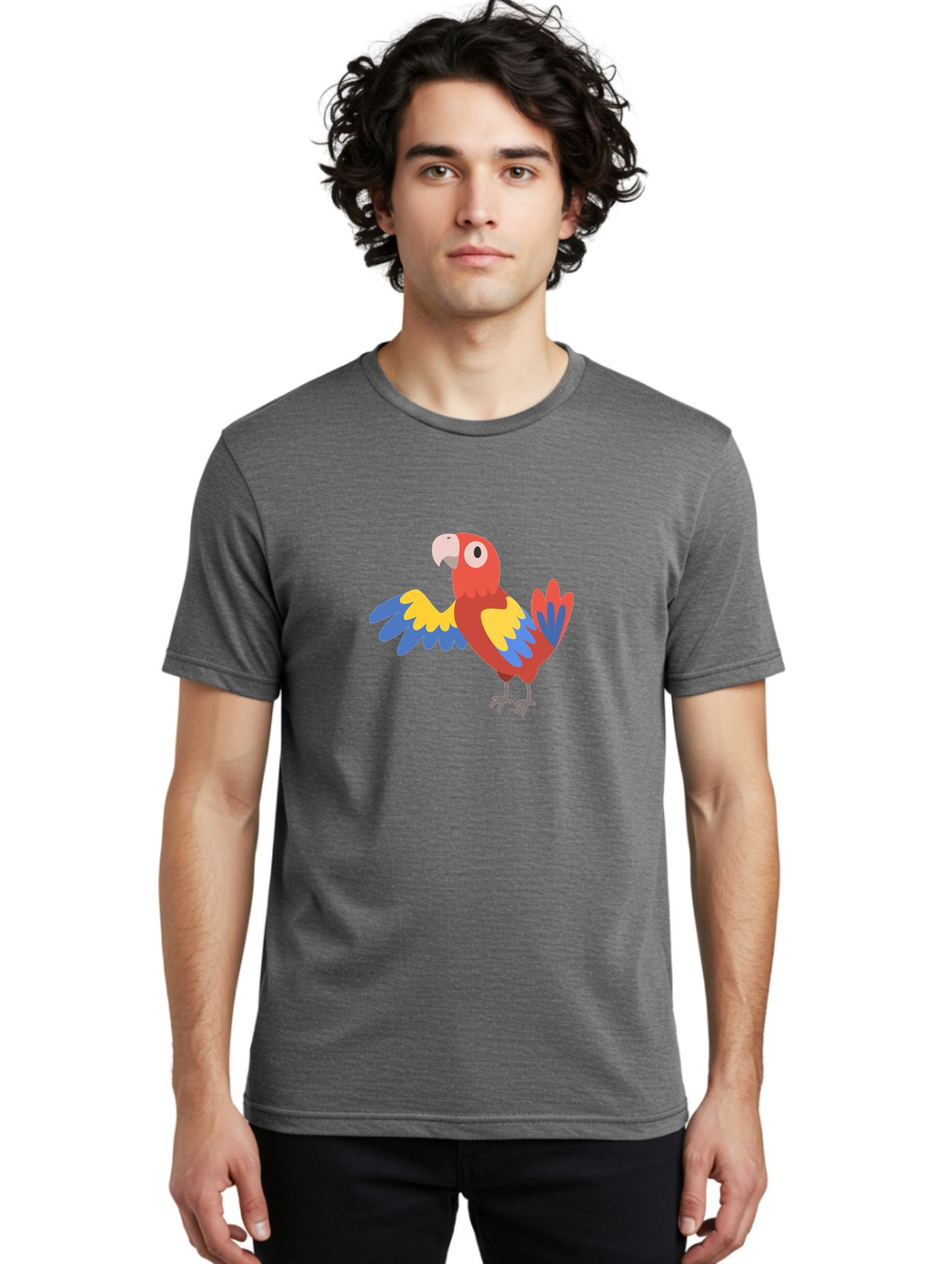 Parrot Men'S Graphic Tee, 100% Cotton, Comfortable Casual Summer Wear, Machine Washable, Vibrant Parrot, Colorful Bird, Tropical Parrot, Cartoon Parrot, Parrot Illustration, Red Parrot, Blue And Yellow Wings, White Beak, Simple Art, Aab872