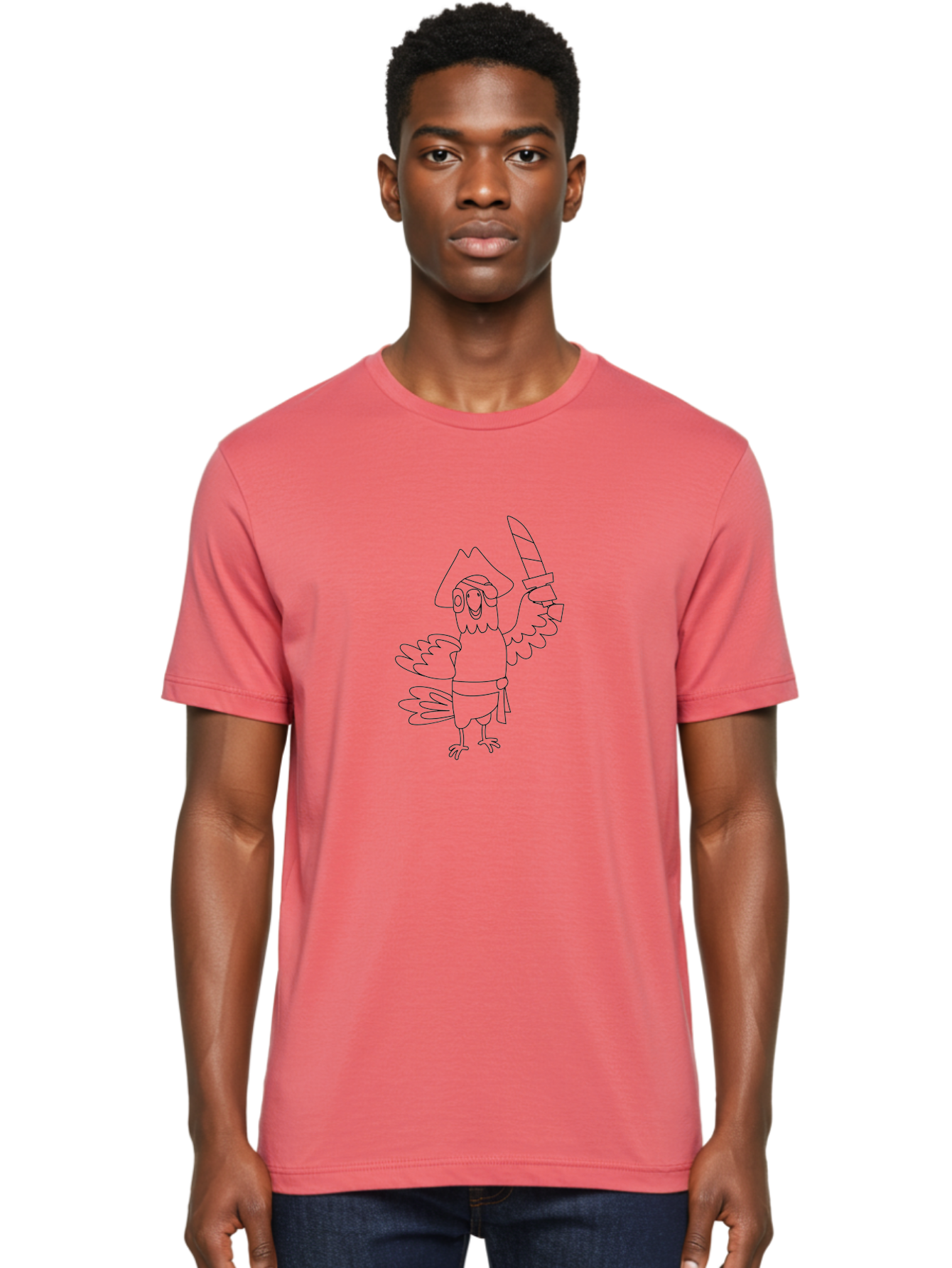 Pirate-Bird Men'S Graphic Tee, 100% Cotton, Comfortable Casual Summer Wear, Machine Washable, Cartoon Parrot Pirate, Pirate Bird Character, Swashbuckling Parrot, Pirate Hat, Pirate Sword, Kids Cartoon, Coloring Page, Cartoon Character Aab873