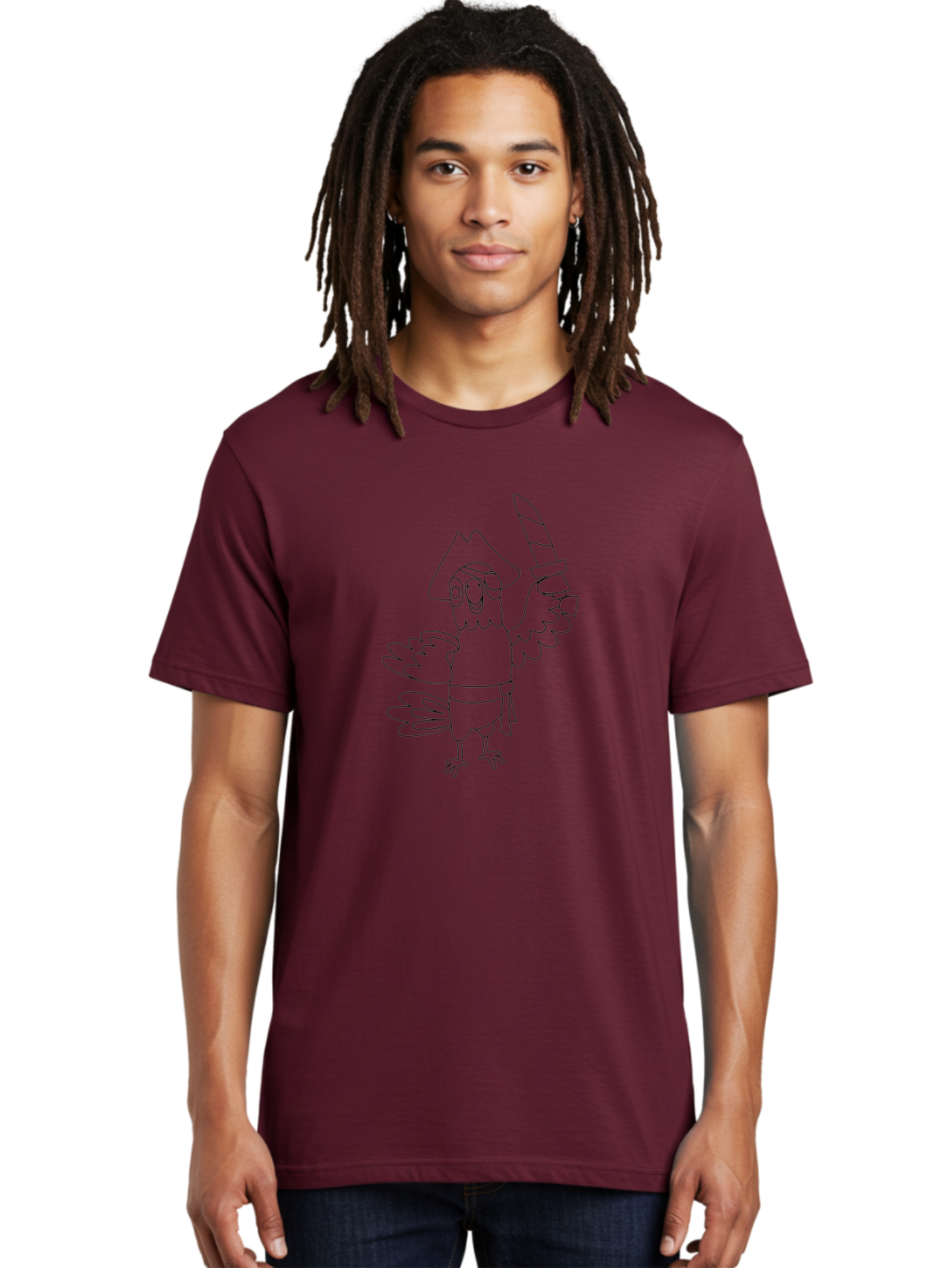 Pirate-Bird Men'S Graphic Tee, 100% Cotton, Comfortable Casual Summer Wear, Machine Washable, Cartoon Parrot Pirate, Pirate Bird Character, Swashbuckling Parrot, Pirate Hat, Pirate Sword, Kids Cartoon, Coloring Page, Cartoon Character Aab873