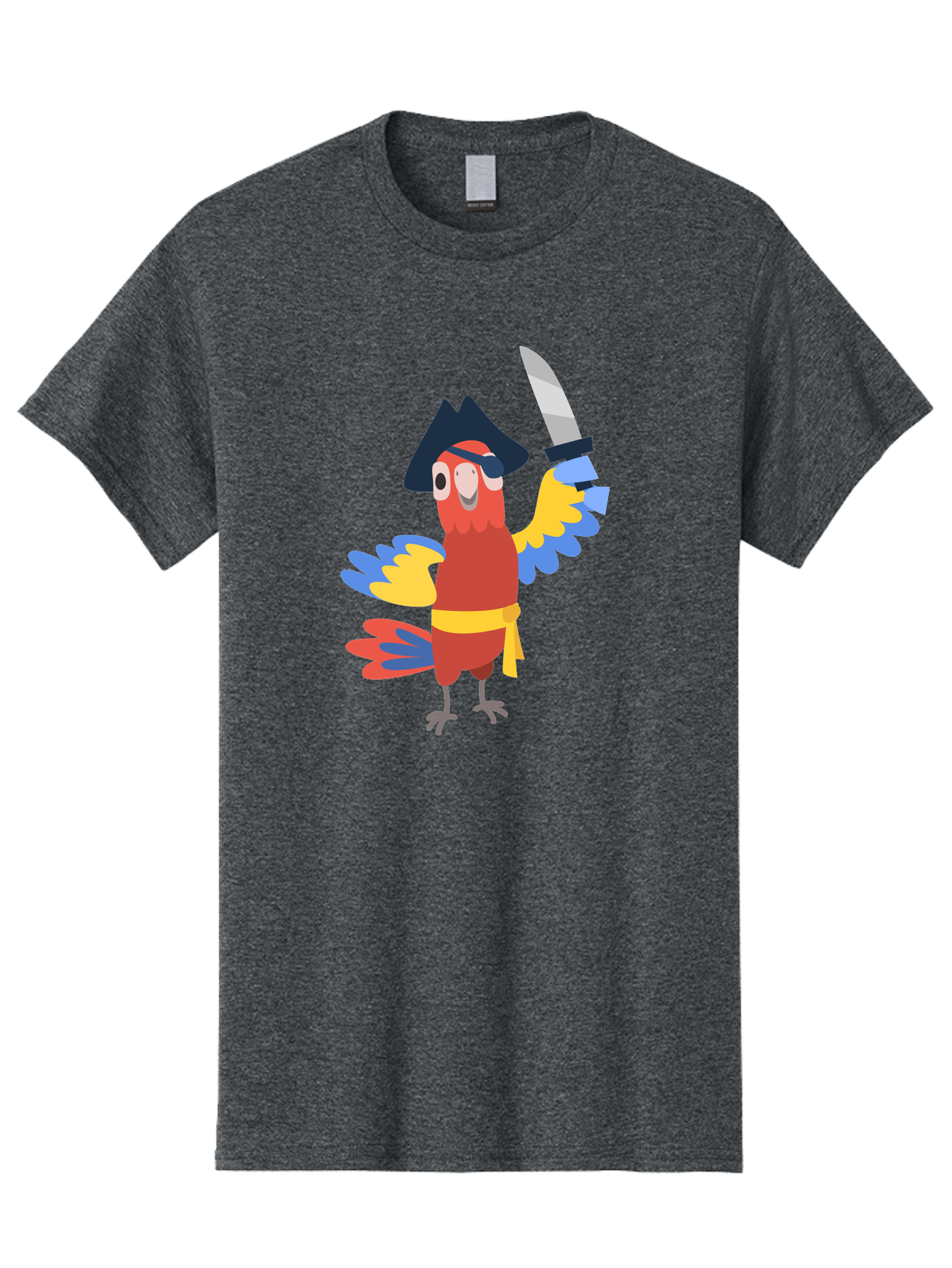 Pirate-Parrot-1 Men'S Graphic Tee, 100% Cotton, Comfortable Casual Summer Wear, Machine Washable, Cartoon Parrot, Pirate Character, Pirate Hat, Eye Patch, Sword, Yellow Sash, Colorful Plumage, Swashbuckling, Pirate-Themed, Aab874