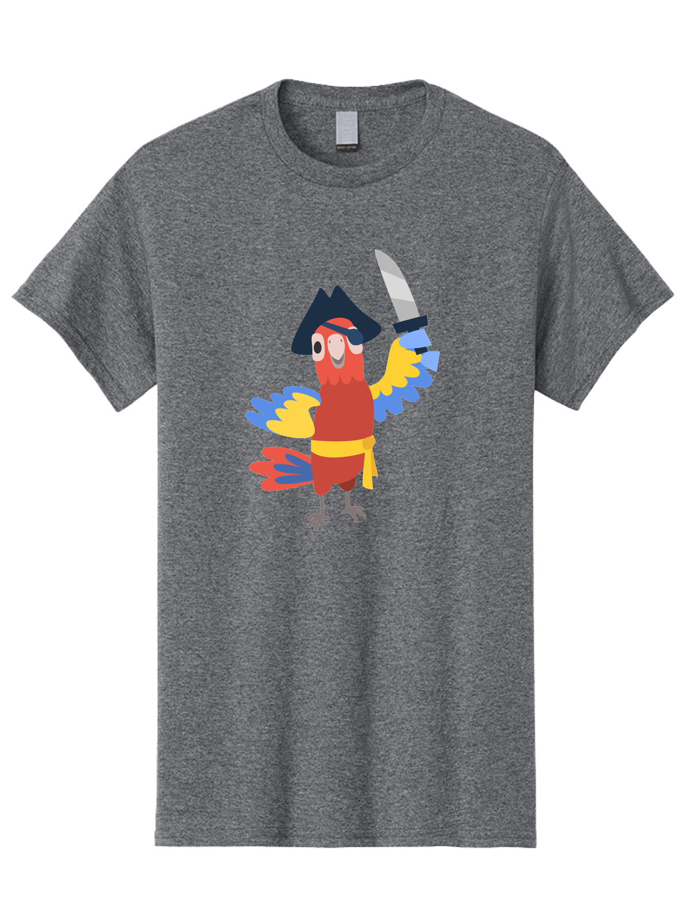 Pirate-Parrot-1 Men'S Graphic Tee, 100% Cotton, Comfortable Casual Summer Wear, Machine Washable, Cartoon Parrot, Pirate Character, Pirate Hat, Eye Patch, Sword, Yellow Sash, Colorful Plumage, Swashbuckling, Pirate-Themed, Aab874
