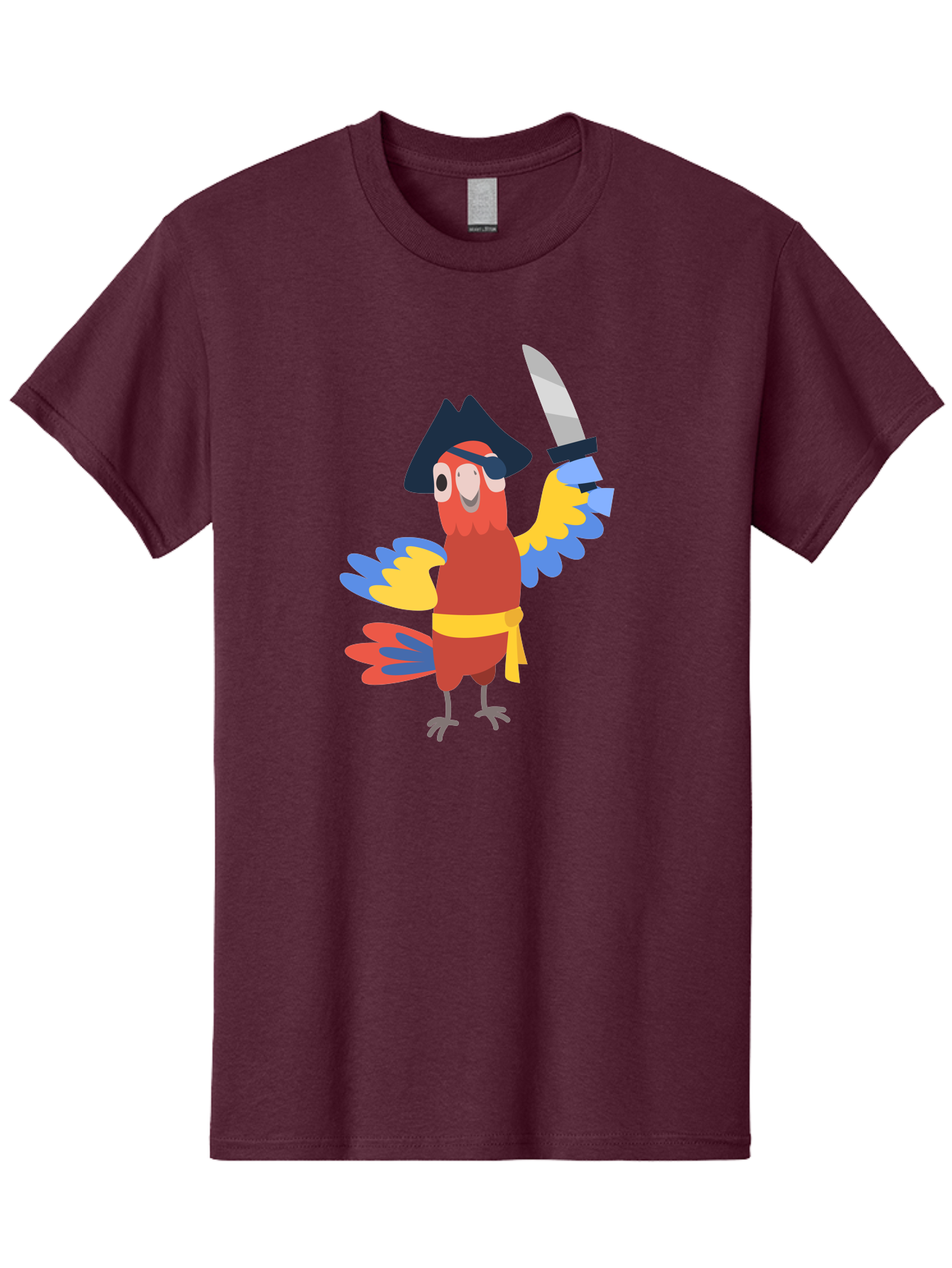 Pirate-Parrot-1 Men'S Graphic Tee, 100% Cotton, Comfortable Casual Summer Wear, Machine Washable, Cartoon Parrot, Pirate Character, Pirate Hat, Eye Patch, Sword, Yellow Sash, Colorful Plumage, Swashbuckling, Pirate-Themed, Aab874