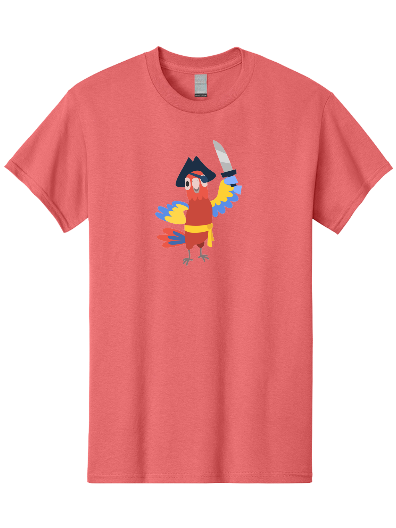 Pirate-Parrot Men'S Graphic Tee, 100% Cotton, Comfortable Casual Summer Wear, Machine Washable, Colorful Parrot Pirate, Pirate Bird Character, Swashbuckling Parrot, Pirate Hat, Pirate Sword, Cartoon Parrot, Pirate Costume, Red Parrot, Aab876