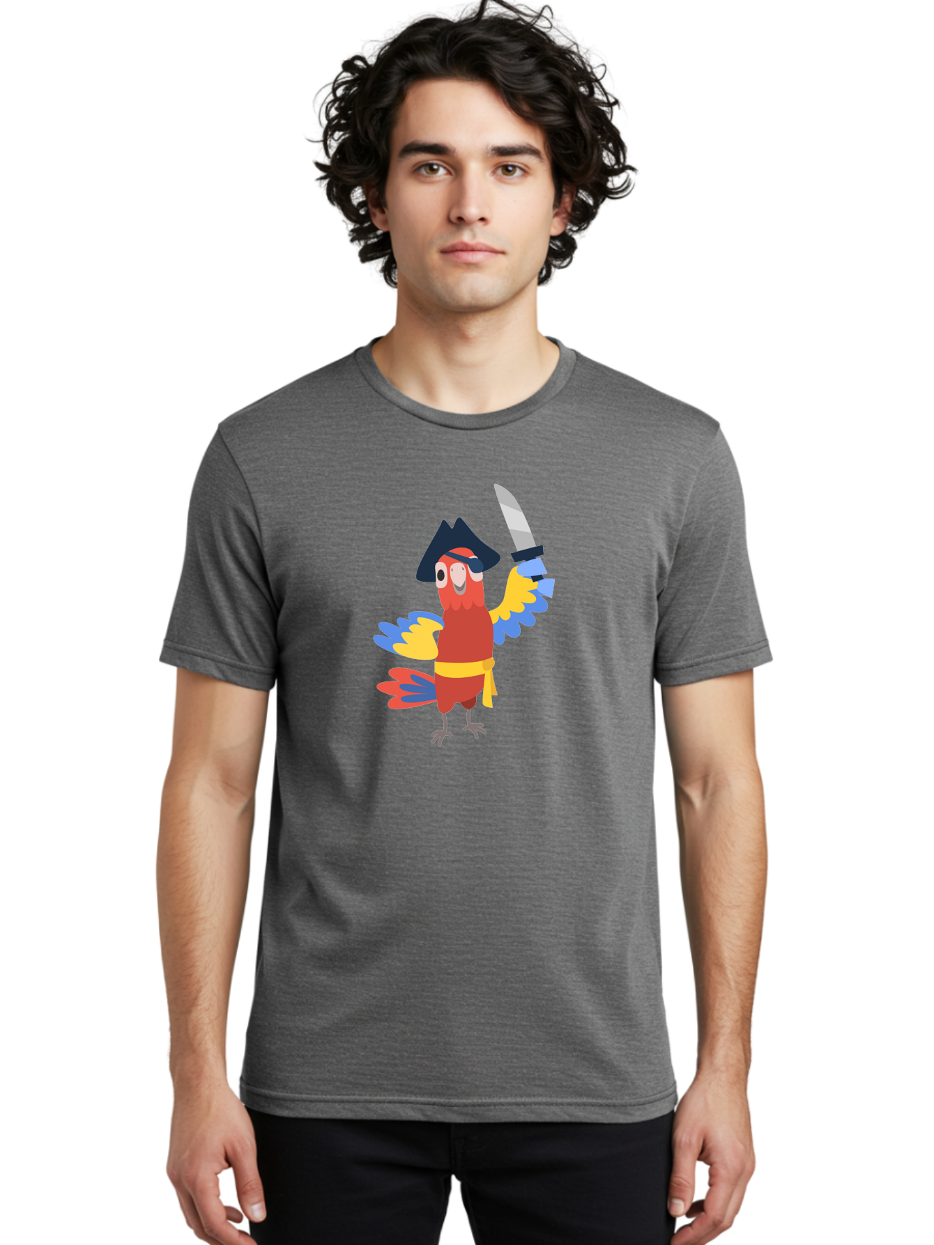 Pirate-Parrot Men'S Graphic Tee, 100% Cotton, Comfortable Casual Summer Wear, Machine Washable, Colorful Parrot Pirate, Pirate Bird Character, Swashbuckling Parrot, Pirate Hat, Pirate Sword, Cartoon Parrot, Pirate Costume, Red Parrot, Aab876