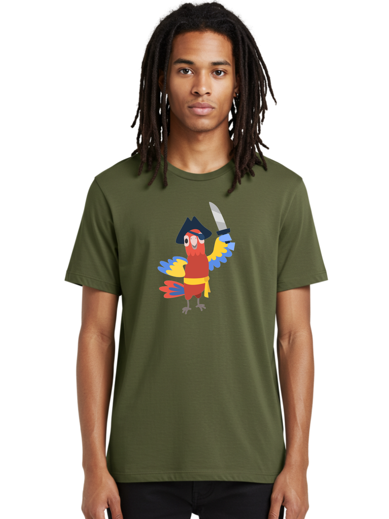 Pirate-Parrot Men'S Graphic Tee, 100% Cotton, Comfortable Casual Summer Wear, Machine Washable, Colorful Parrot Pirate, Pirate Bird Character, Swashbuckling Parrot, Pirate Hat, Pirate Sword, Cartoon Parrot, Pirate Costume, Red Parrot, Aab876