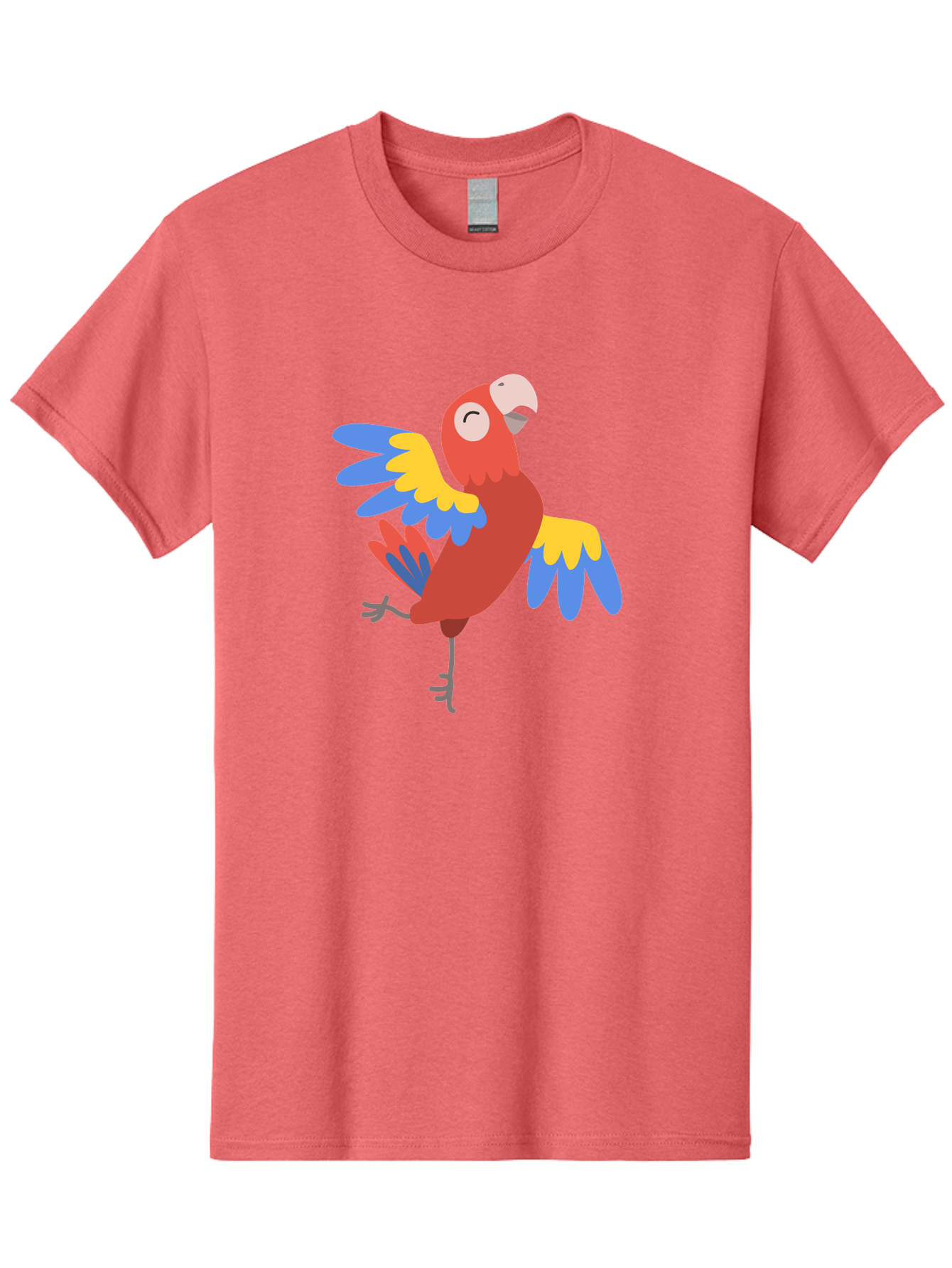 Red-Parrot-2 Men'S Graphic Tee, 100% Cotton, Comfortable Casual Summer Wear, Machine Washable, Colorful Parrot, Vibrant Red, Blue And Yellow Feathers, Tropical Bird, Cartoon Character, Playful Illustration, Exotic Animal, Bird Species Aab878