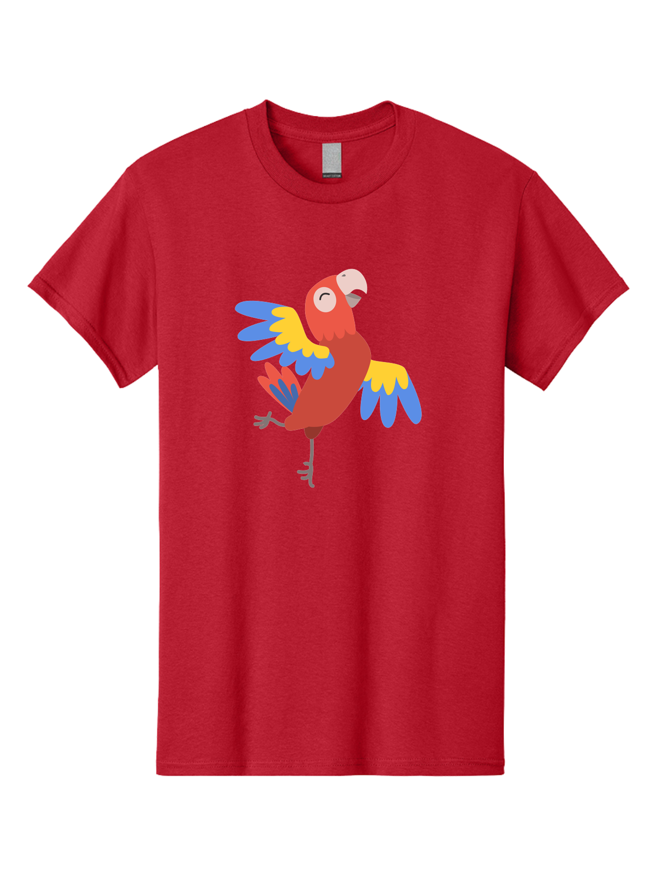Red-Parrot-2 Men'S Graphic Tee, 100% Cotton, Comfortable Casual Summer Wear, Machine Washable, Colorful Parrot, Vibrant Red, Blue And Yellow Feathers, Tropical Bird, Cartoon Character, Playful Illustration, Exotic Animal, Bird Species Aab878