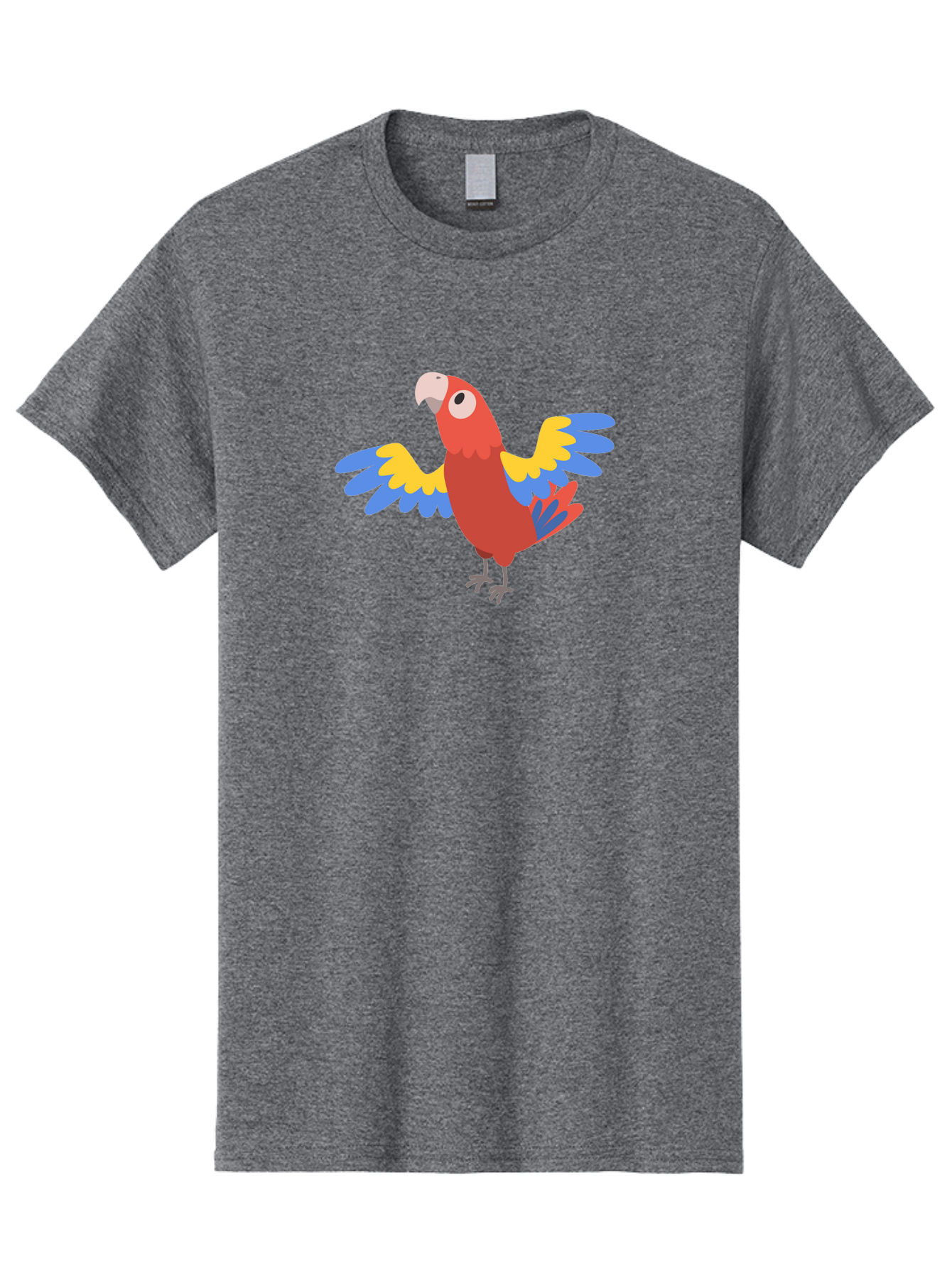 Red-Parrot-3 Men'S Graphic Tee, 100% Cotton, Comfortable Casual Summer Wear, Machine Washable, Vibrant Red Parrot, Colorful Bird, Blue And Yellow Wings, Cartoon Illustration, Playful Parrot, Tropical Bird, Animal Art, Red Feathers, Aab879