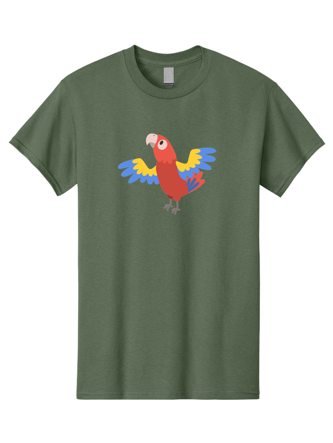 Red-Parrot-3 Men'S Graphic Tee, 100% Cotton, Comfortable Casual Summer Wear, Machine Washable, Vibrant Red Parrot, Colorful Bird, Blue And Yellow Wings, Cartoon Illustration, Playful Parrot, Tropical Bird, Animal Art, Red Feathers, Aab879