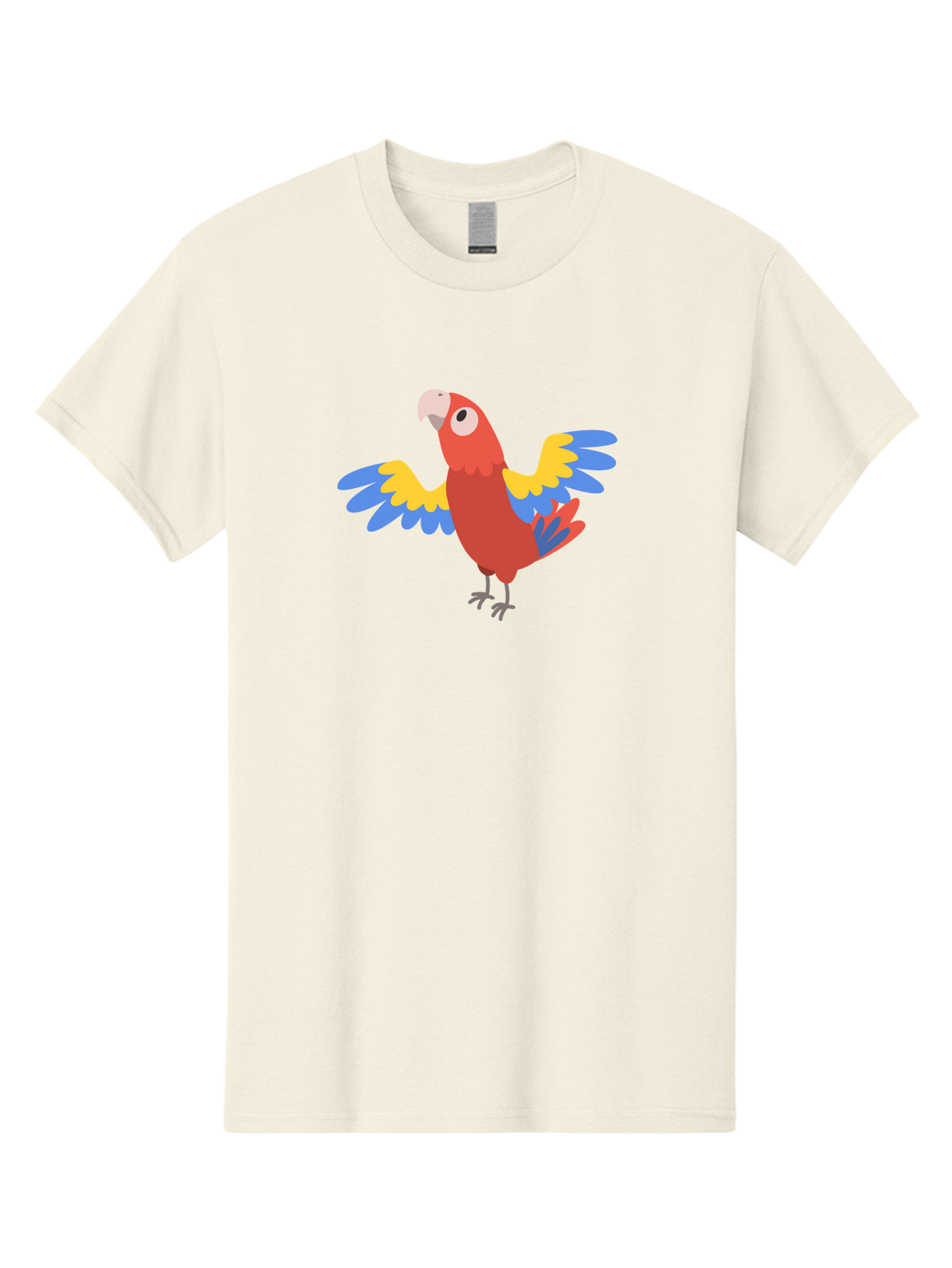 Red-Parrot-3 Men'S Graphic Tee, 100% Cotton, Comfortable Casual Summer Wear, Machine Washable, Vibrant Red Parrot, Colorful Bird, Blue And Yellow Wings, Cartoon Illustration, Playful Parrot, Tropical Bird, Animal Art, Red Feathers, Aab879
