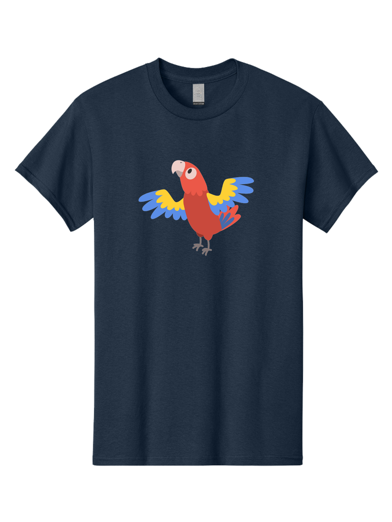 Red-Parrot-3 Men'S Graphic Tee, 100% Cotton, Comfortable Casual Summer Wear, Machine Washable, Vibrant Red Parrot, Colorful Bird, Blue And Yellow Wings, Cartoon Illustration, Playful Parrot, Tropical Bird, Animal Art, Red Feathers, Aab879