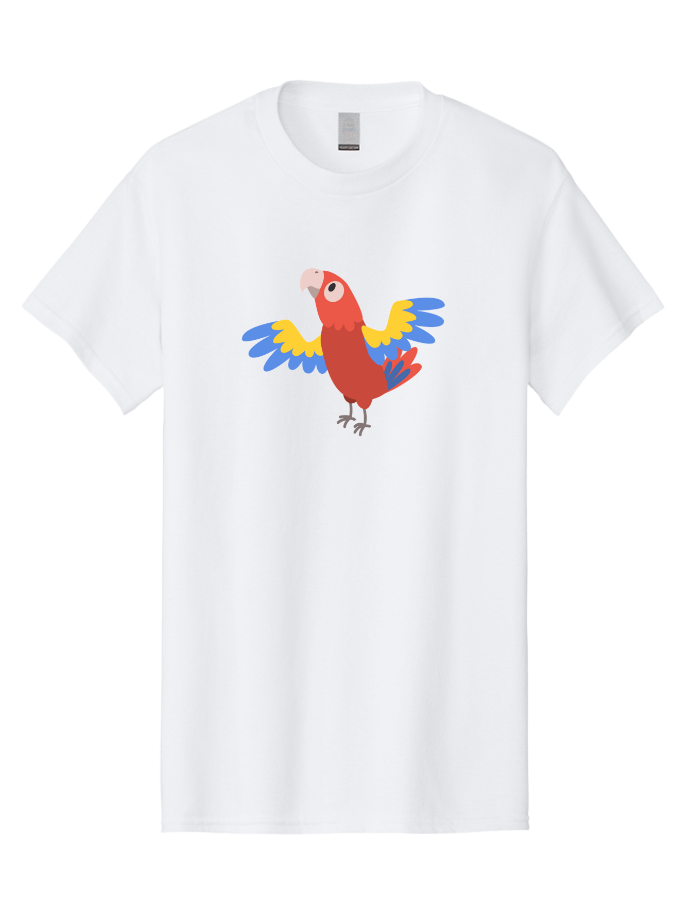 Red-Parrot-3 Men'S Graphic Tee, 100% Cotton, Comfortable Casual Summer Wear, Machine Washable, Vibrant Red Parrot, Colorful Bird, Blue And Yellow Wings, Cartoon Illustration, Playful Parrot, Tropical Bird, Animal Art, Red Feathers, Aab879