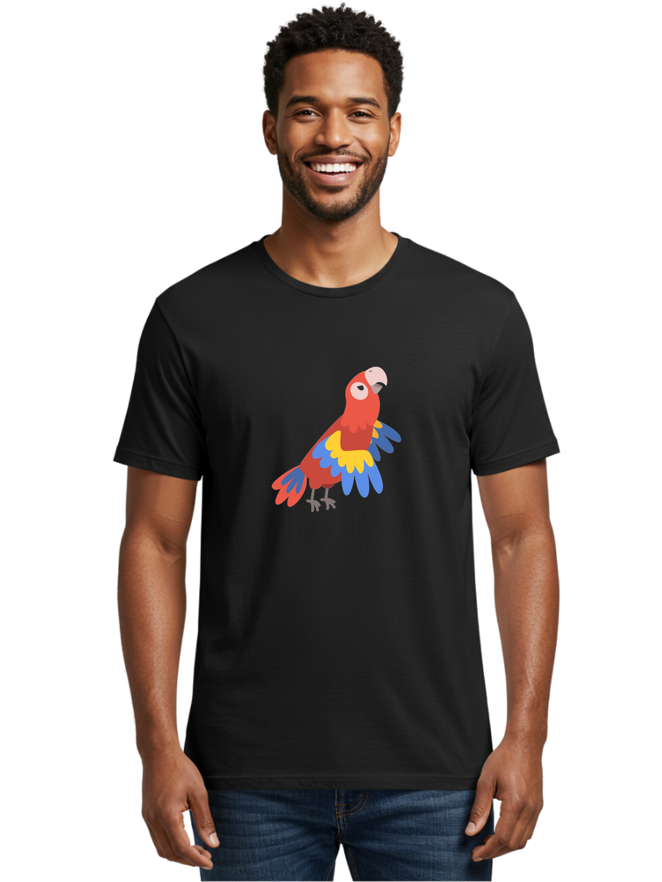 Red-Parrot-4 Men'S Graphic Tee, 100% Cotton, Comfortable Casual Summer Wear, Machine Washable, Colorful Parrot, Vibrant Red, Blue And Yellow Feathers, Cartoon Bird, Tropical Wildlife, Exotic Pet, Playful Creature, Fun Illustration Aab880