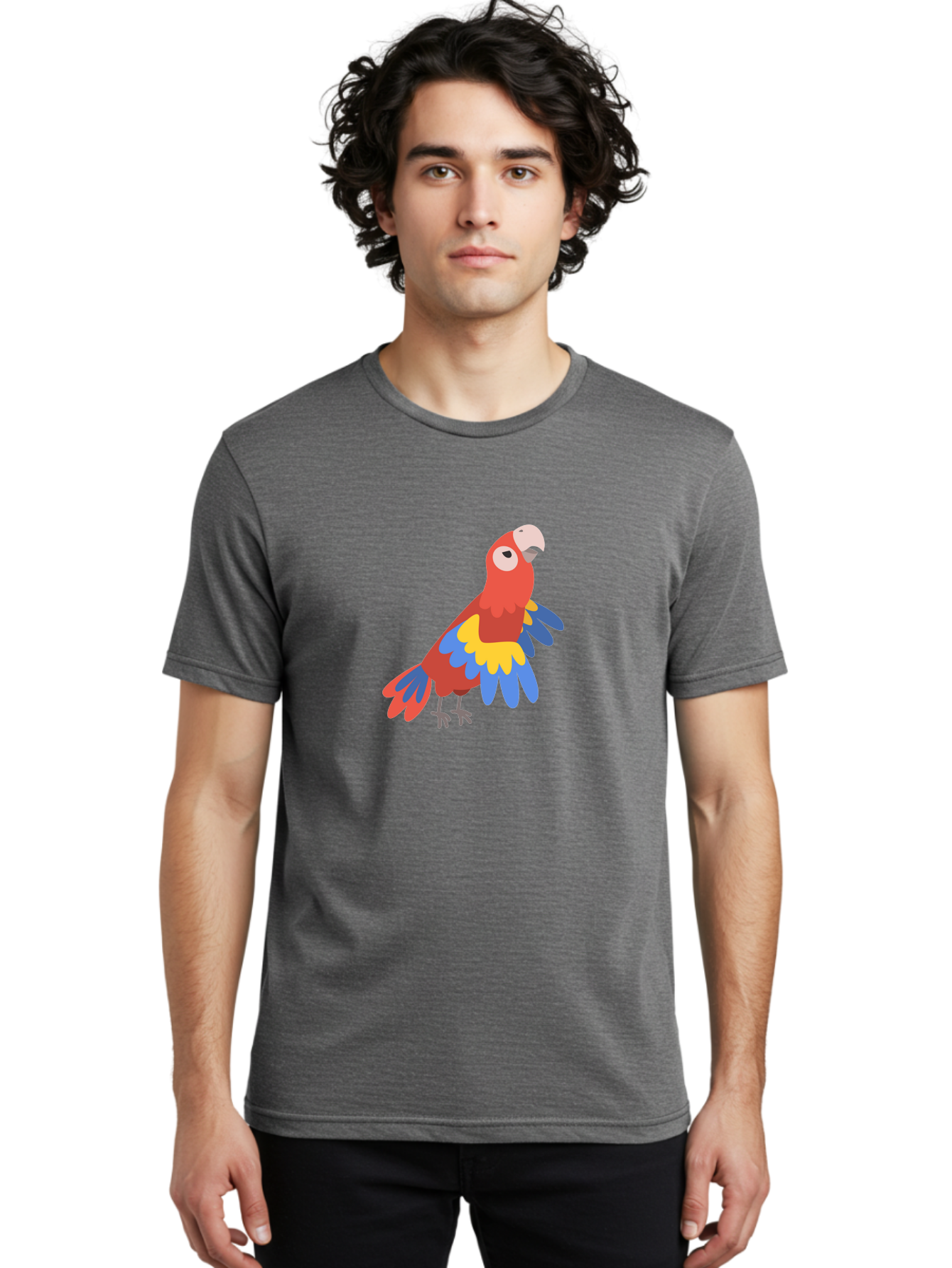 Red-Parrot-4 Men'S Graphic Tee, 100% Cotton, Comfortable Casual Summer Wear, Machine Washable, Colorful Parrot, Vibrant Red, Blue And Yellow Feathers, Cartoon Bird, Tropical Wildlife, Exotic Pet, Playful Creature, Fun Illustration Aab880