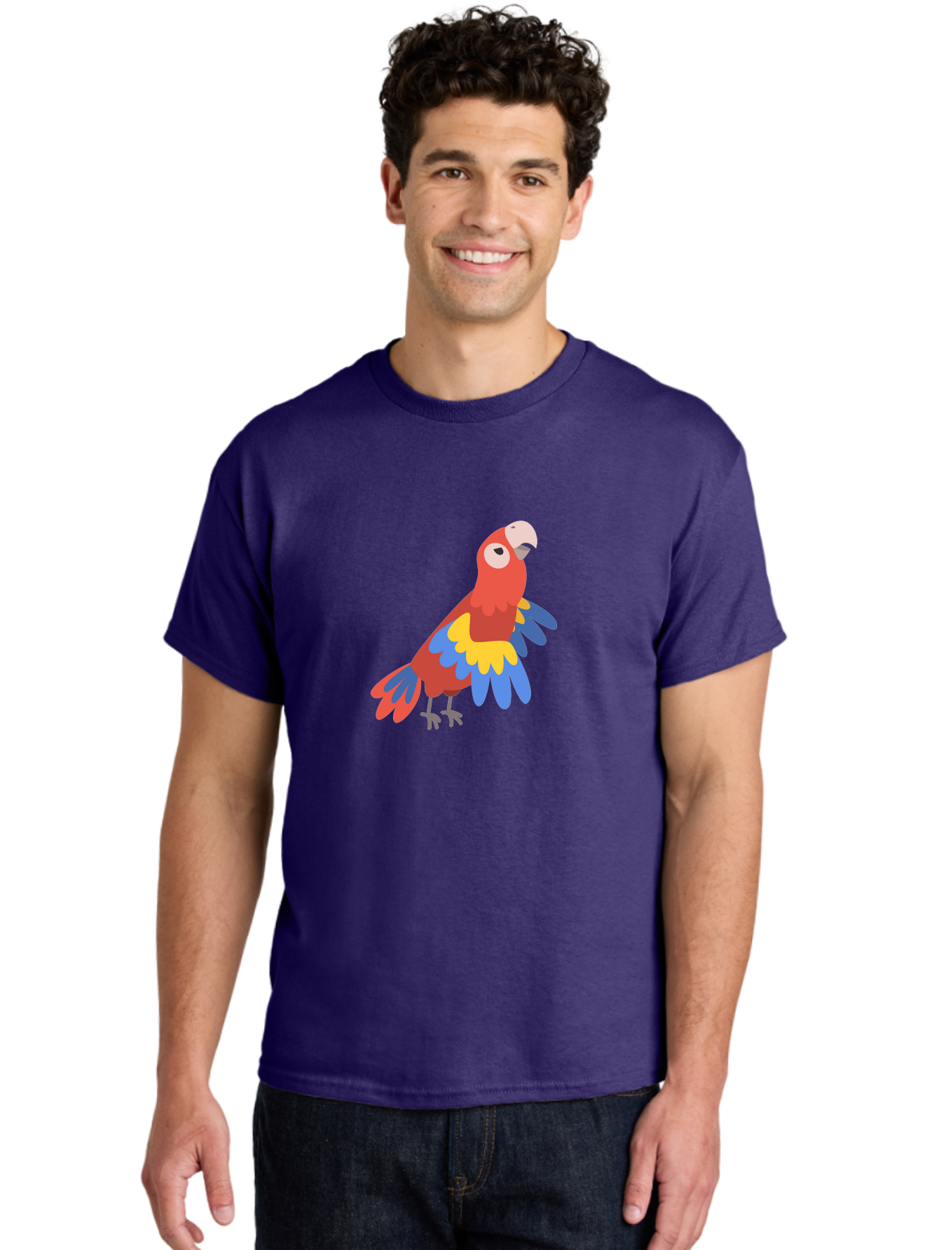 Red-Parrot-4 Men'S Graphic Tee, 100% Cotton, Comfortable Casual Summer Wear, Machine Washable, Colorful Parrot, Vibrant Red, Blue And Yellow Feathers, Cartoon Bird, Tropical Wildlife, Exotic Pet, Playful Creature, Fun Illustration Aab880