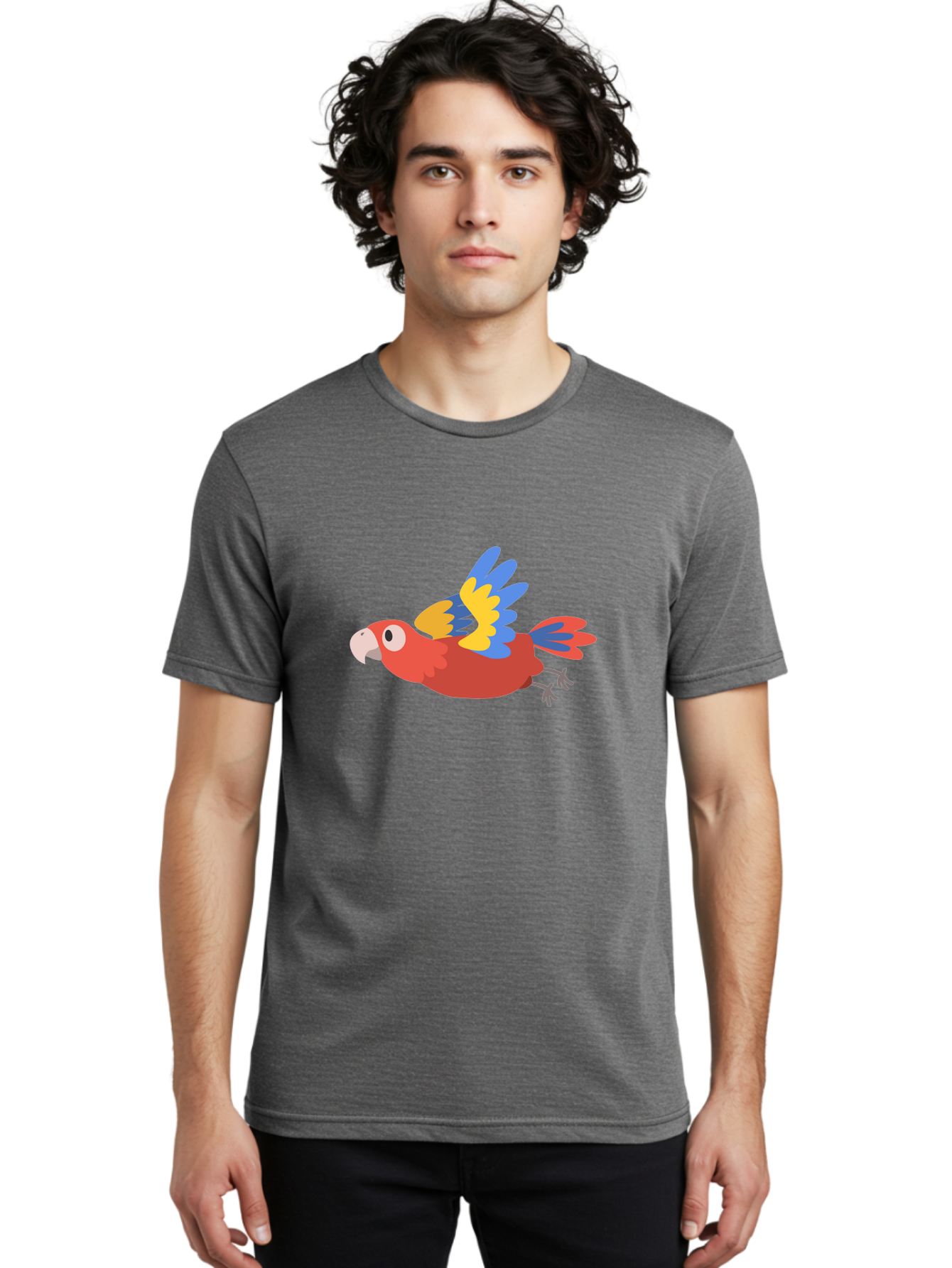 Red-Parrot Men'S Graphic Tee, 100% Cotton, Comfortable Casual Summer Wear, Machine Washable, Colorful Parrot, Vibrant Red, Blue And Yellow Wings, Cartoon Bird, Tropical Bird, Flying Macaw, Parrot In Flight, Exotic Bird, Winged Creature, Aab881