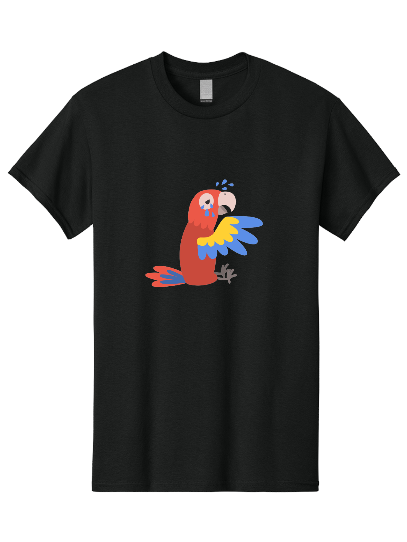 Sad-Parrot Men'S Graphic Tee, 100% Cotton, Comfortable Casual Summer Wear, Machine Washable, Sad Parrot, Cartoon Bird, Emotional Animal, Colorful Plumage, Blue Tears, Vibrant Artwork, Playful Illustration, Distressed Creature Aab882