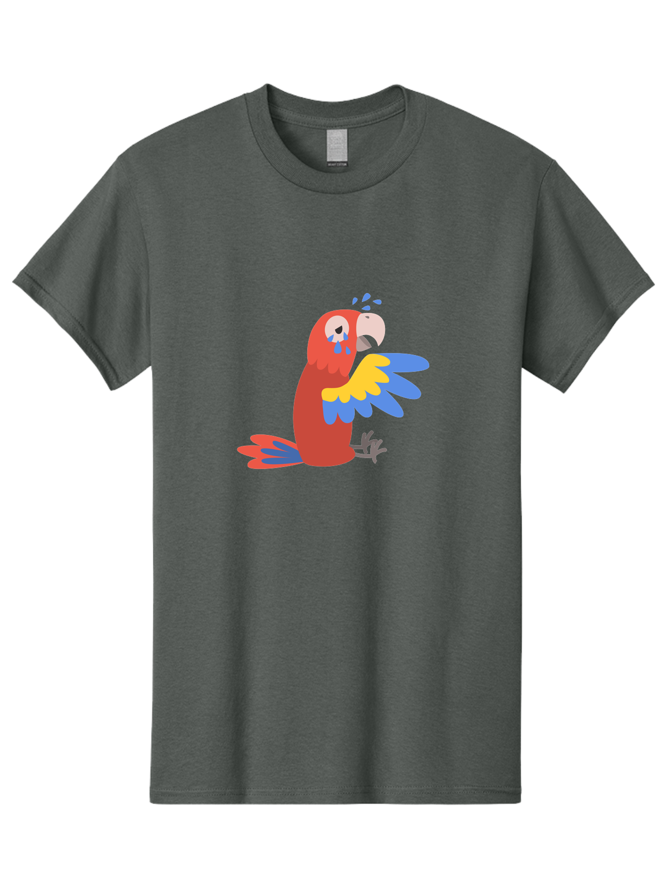 Sad-Parrot Men'S Graphic Tee, 100% Cotton, Comfortable Casual Summer Wear, Machine Washable, Sad Parrot, Cartoon Bird, Emotional Animal, Colorful Plumage, Blue Tears, Vibrant Artwork, Playful Illustration, Distressed Creature Aab882
