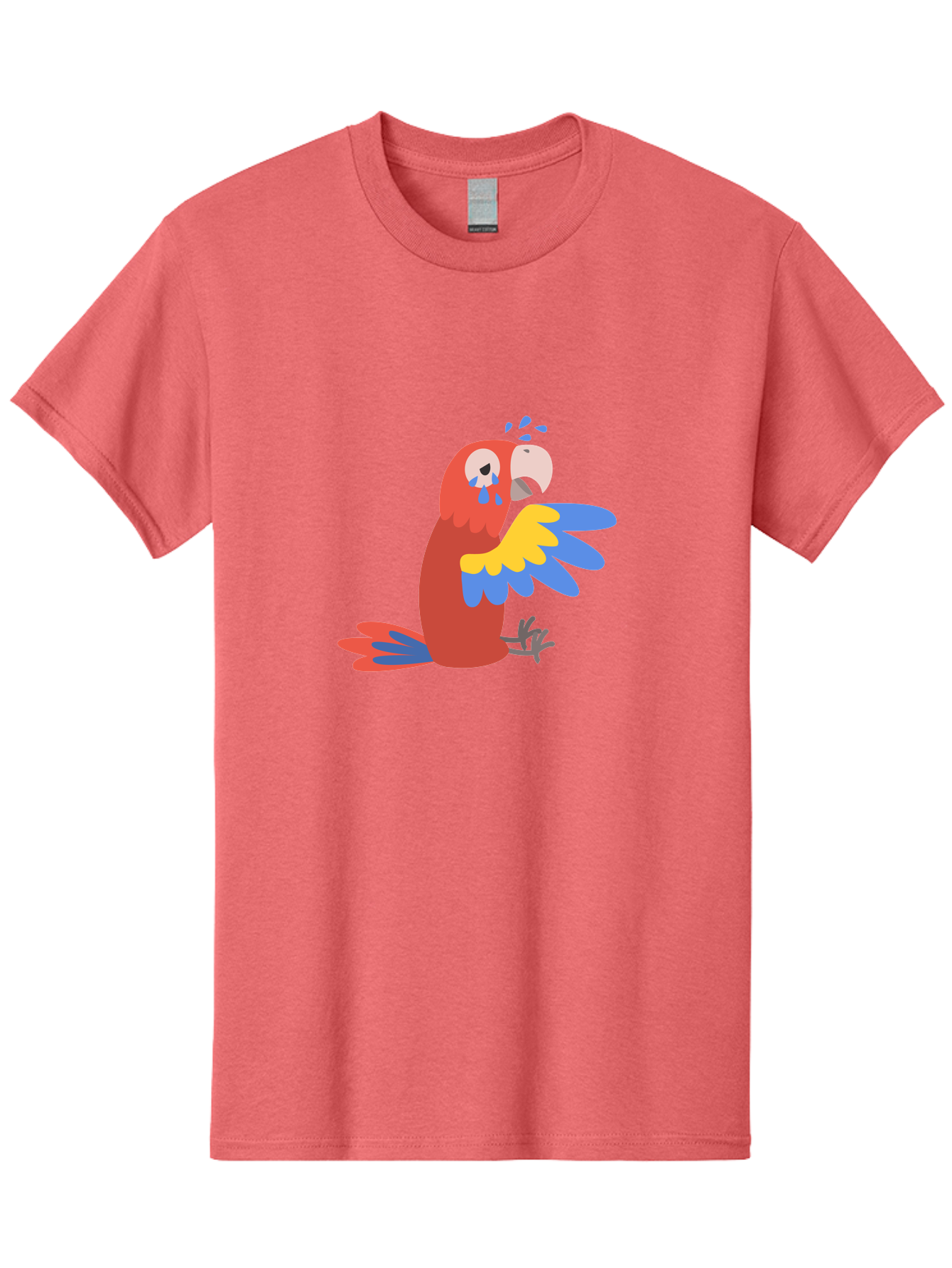 Sad-Parrot Men'S Graphic Tee, 100% Cotton, Comfortable Casual Summer Wear, Machine Washable, Sad Parrot, Cartoon Bird, Emotional Animal, Colorful Plumage, Blue Tears, Vibrant Artwork, Playful Illustration, Distressed Creature Aab882