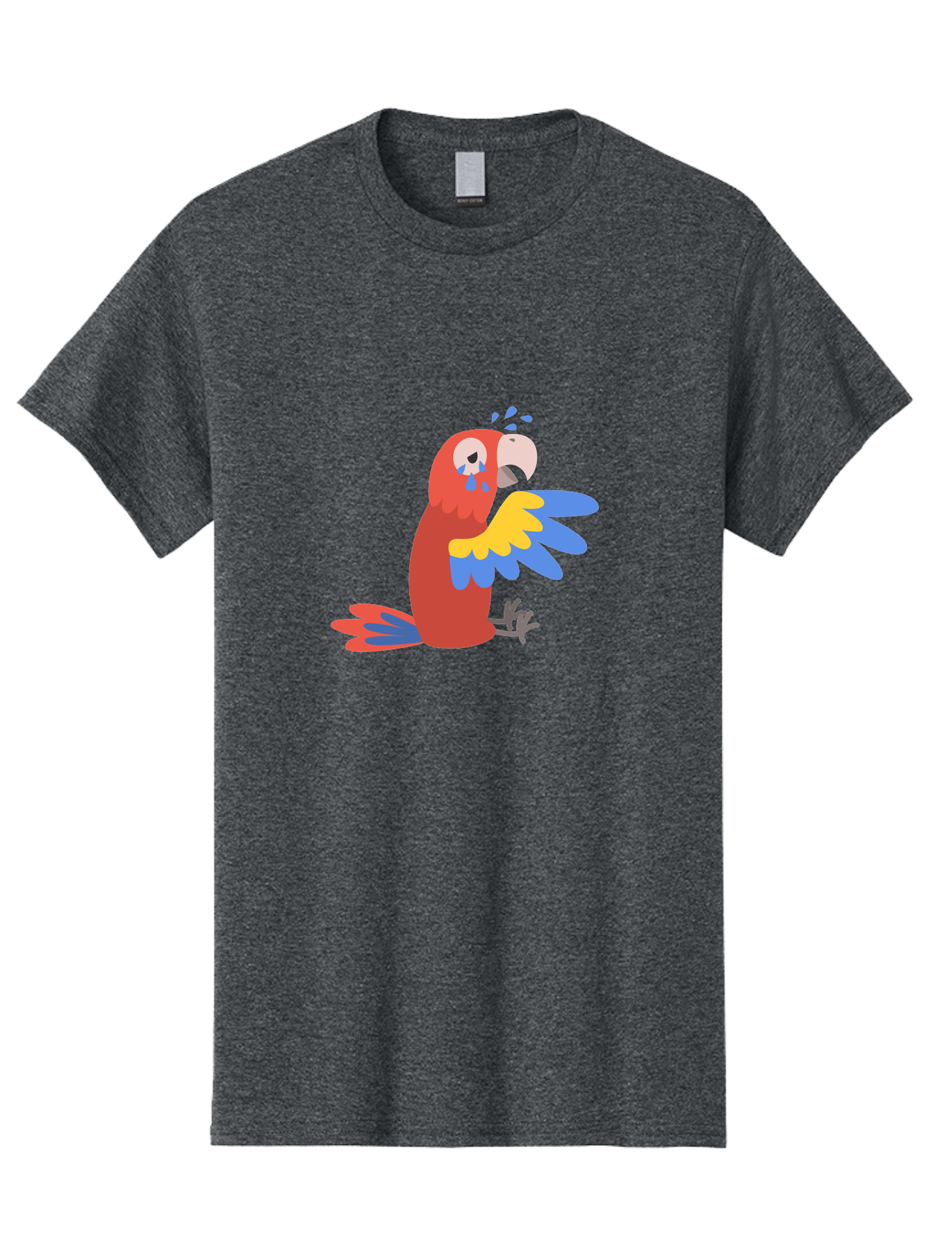 Sad-Parrot Men'S Graphic Tee, 100% Cotton, Comfortable Casual Summer Wear, Machine Washable, Sad Parrot, Cartoon Bird, Emotional Animal, Colorful Plumage, Blue Tears, Vibrant Artwork, Playful Illustration, Distressed Creature Aab882