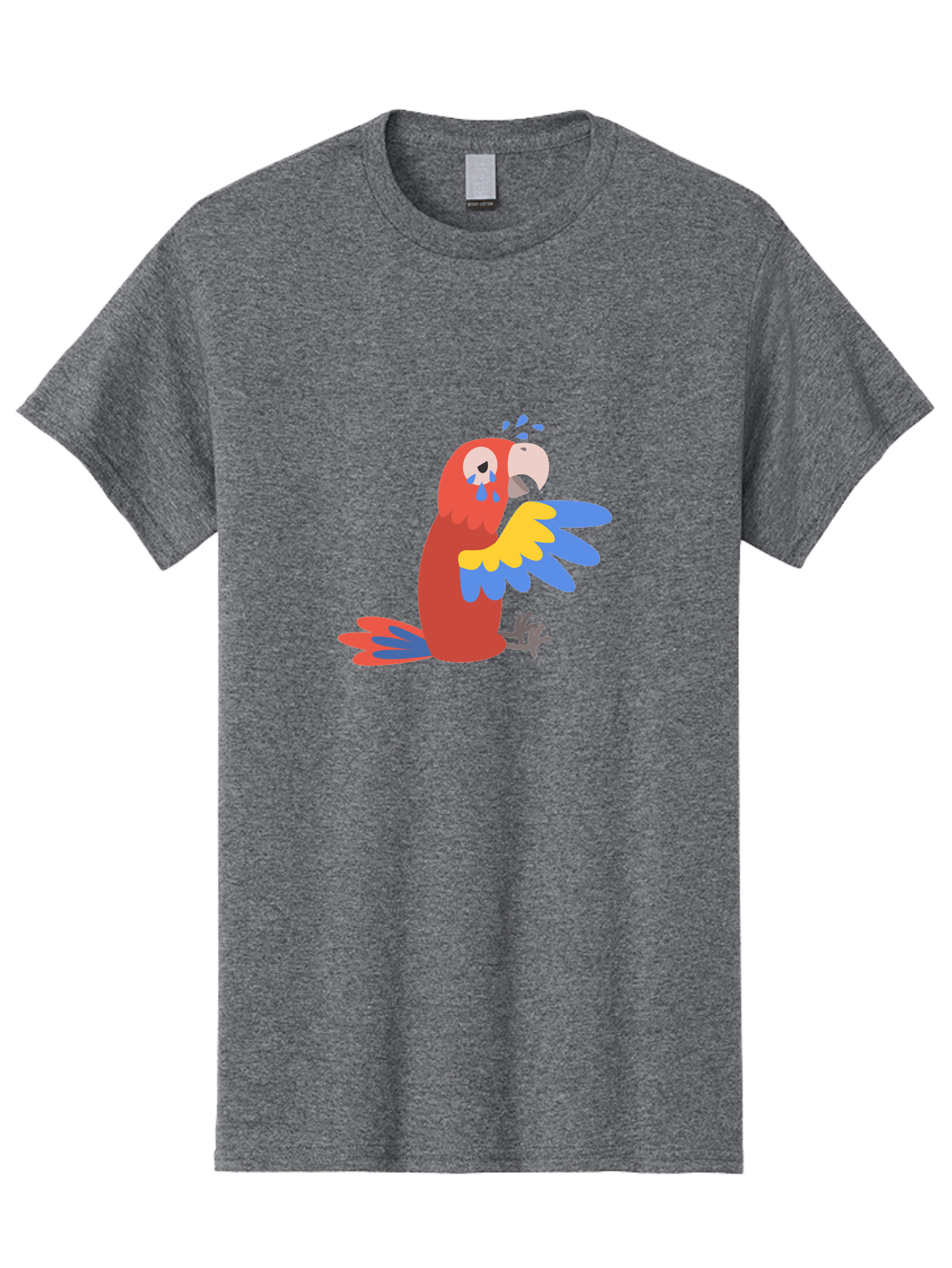 Sad-Parrot Men'S Graphic Tee, 100% Cotton, Comfortable Casual Summer Wear, Machine Washable, Sad Parrot, Cartoon Bird, Emotional Animal, Colorful Plumage, Blue Tears, Vibrant Artwork, Playful Illustration, Distressed Creature Aab882