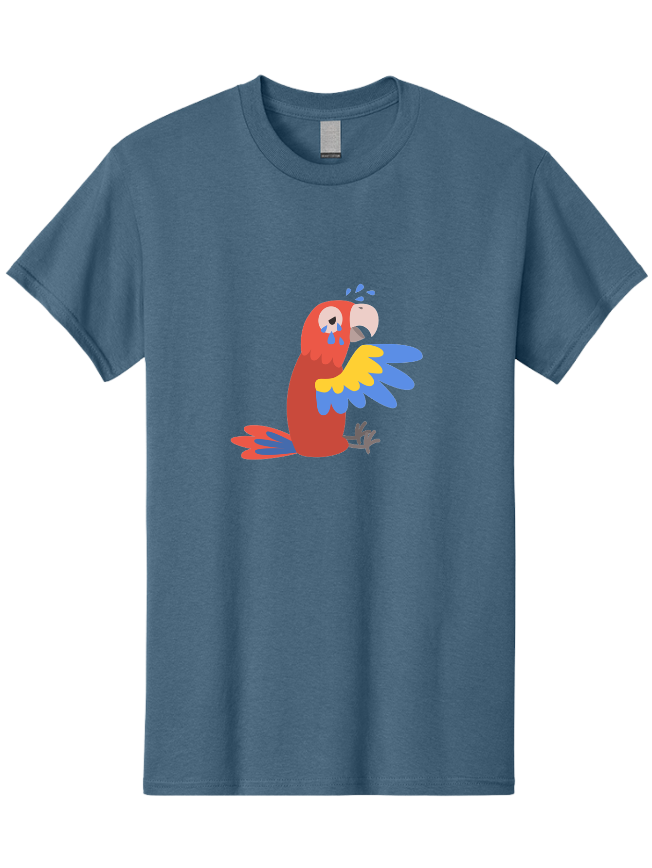 Sad-Parrot Men'S Graphic Tee, 100% Cotton, Comfortable Casual Summer Wear, Machine Washable, Sad Parrot, Cartoon Bird, Emotional Animal, Colorful Plumage, Blue Tears, Vibrant Artwork, Playful Illustration, Distressed Creature Aab882