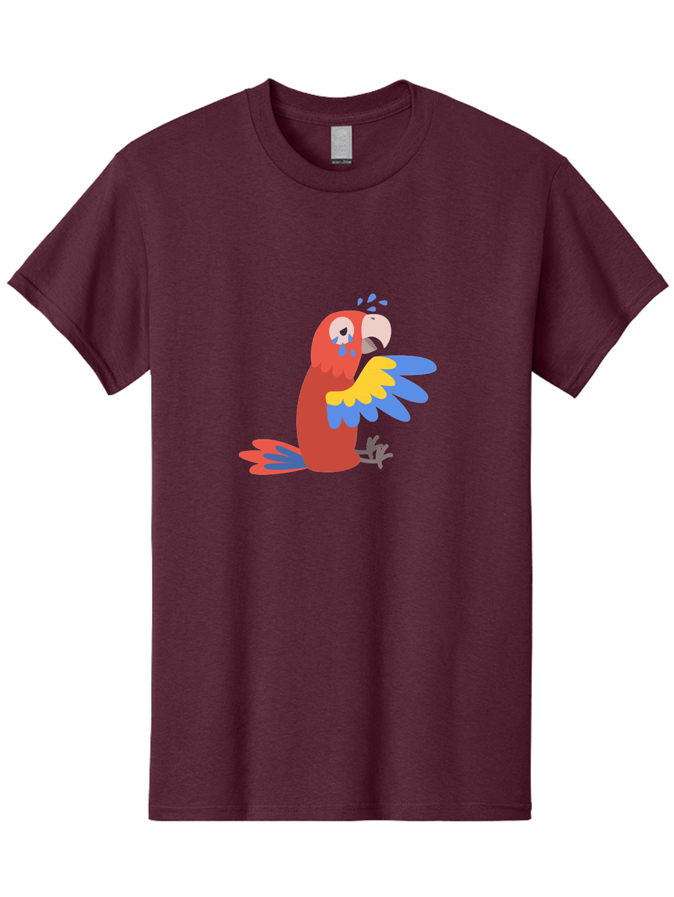 Sad-Parrot Men'S Graphic Tee, 100% Cotton, Comfortable Casual Summer Wear, Machine Washable, Sad Parrot, Cartoon Bird, Emotional Animal, Colorful Plumage, Blue Tears, Vibrant Artwork, Playful Illustration, Distressed Creature Aab882