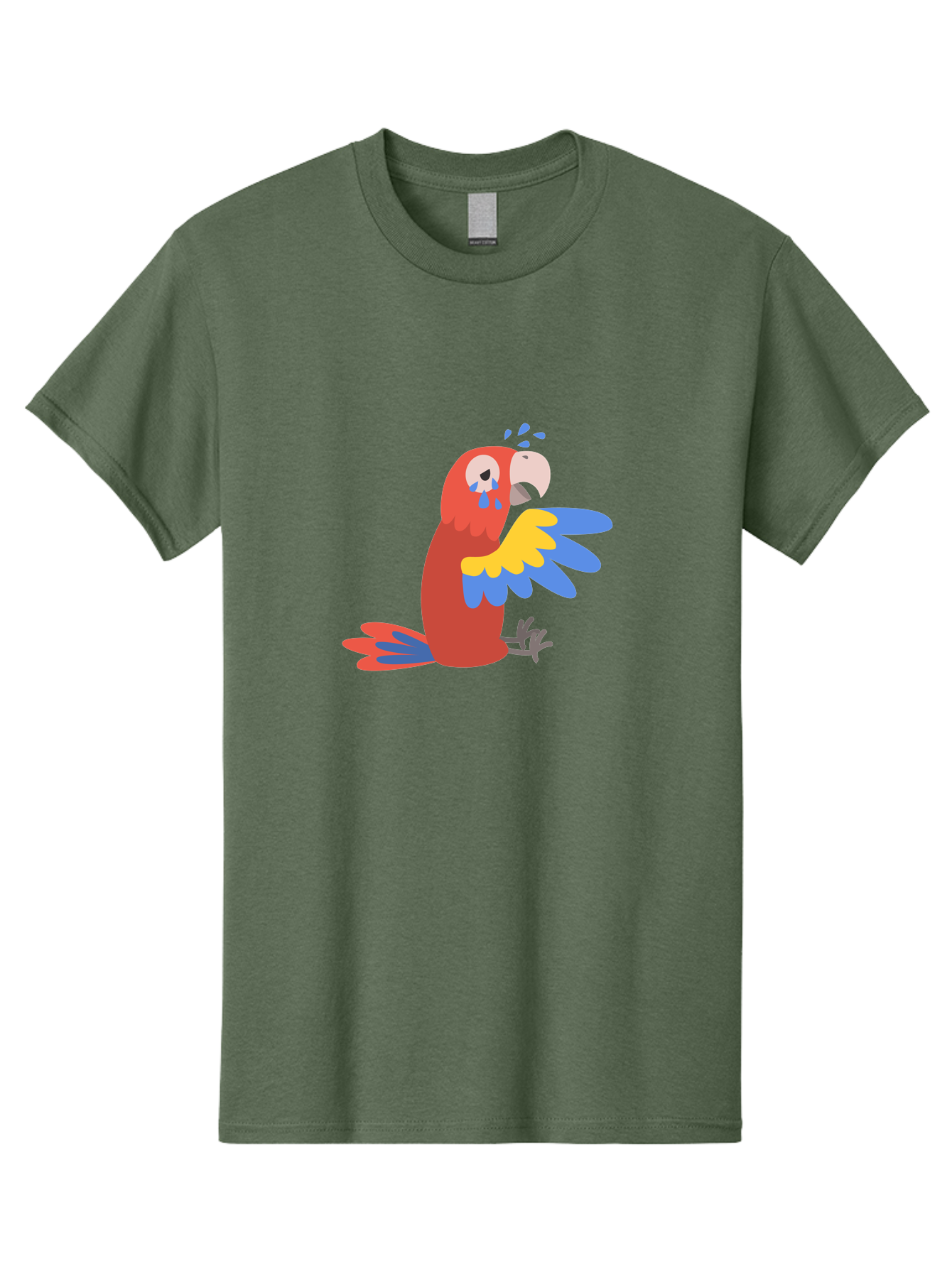 Sad-Parrot Men'S Graphic Tee, 100% Cotton, Comfortable Casual Summer Wear, Machine Washable, Sad Parrot, Cartoon Bird, Emotional Animal, Colorful Plumage, Blue Tears, Vibrant Artwork, Playful Illustration, Distressed Creature Aab882