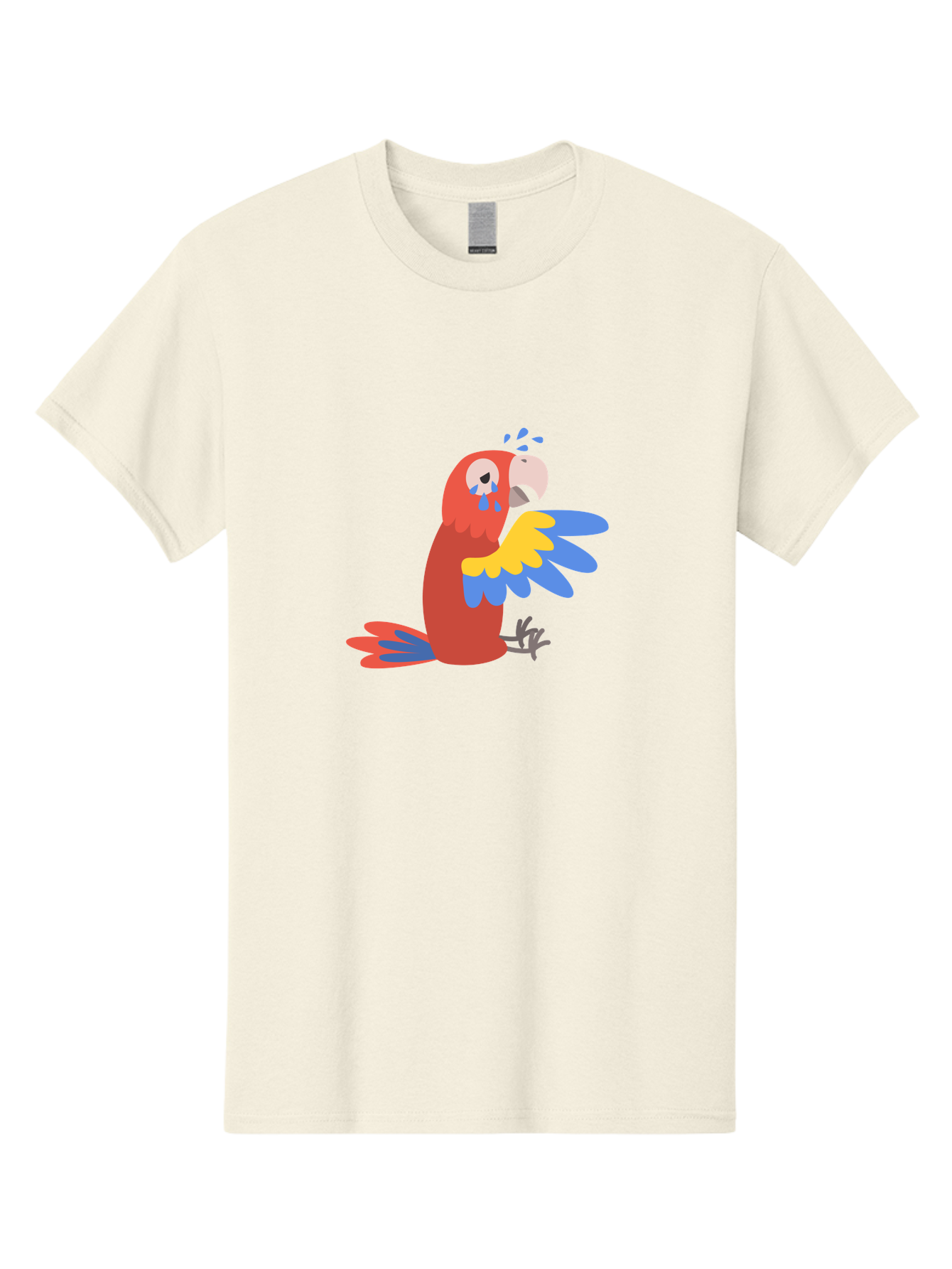 Sad-Parrot Men'S Graphic Tee, 100% Cotton, Comfortable Casual Summer Wear, Machine Washable, Sad Parrot, Cartoon Bird, Emotional Animal, Colorful Plumage, Blue Tears, Vibrant Artwork, Playful Illustration, Distressed Creature Aab882