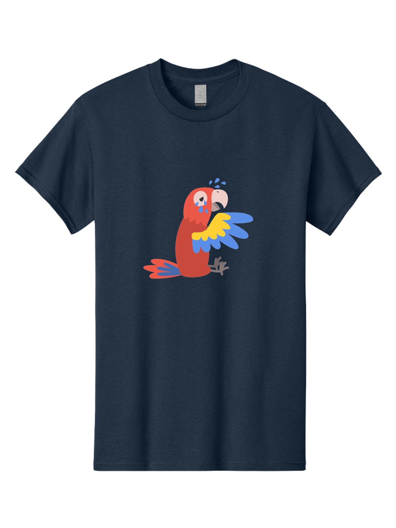 Sad-Parrot Men'S Graphic Tee, 100% Cotton, Comfortable Casual Summer Wear, Machine Washable, Sad Parrot, Cartoon Bird, Emotional Animal, Colorful Plumage, Blue Tears, Vibrant Artwork, Playful Illustration, Distressed Creature Aab882
