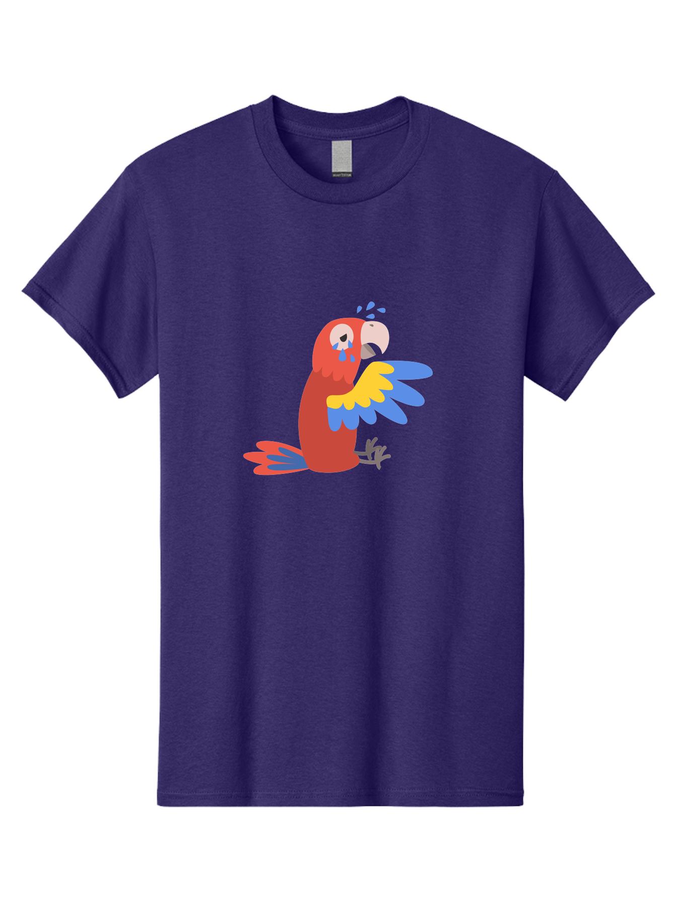 Sad-Parrot Men'S Graphic Tee, 100% Cotton, Comfortable Casual Summer Wear, Machine Washable, Sad Parrot, Cartoon Bird, Emotional Animal, Colorful Plumage, Blue Tears, Vibrant Artwork, Playful Illustration, Distressed Creature Aab882