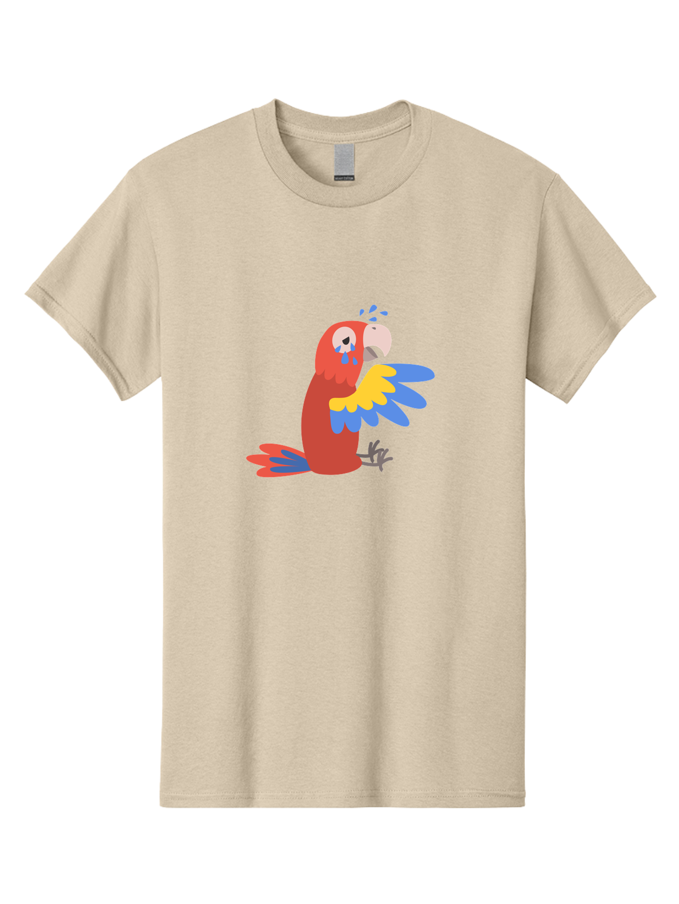 Sad-Parrot Men'S Graphic Tee, 100% Cotton, Comfortable Casual Summer Wear, Machine Washable, Sad Parrot, Cartoon Bird, Emotional Animal, Colorful Plumage, Blue Tears, Vibrant Artwork, Playful Illustration, Distressed Creature Aab882